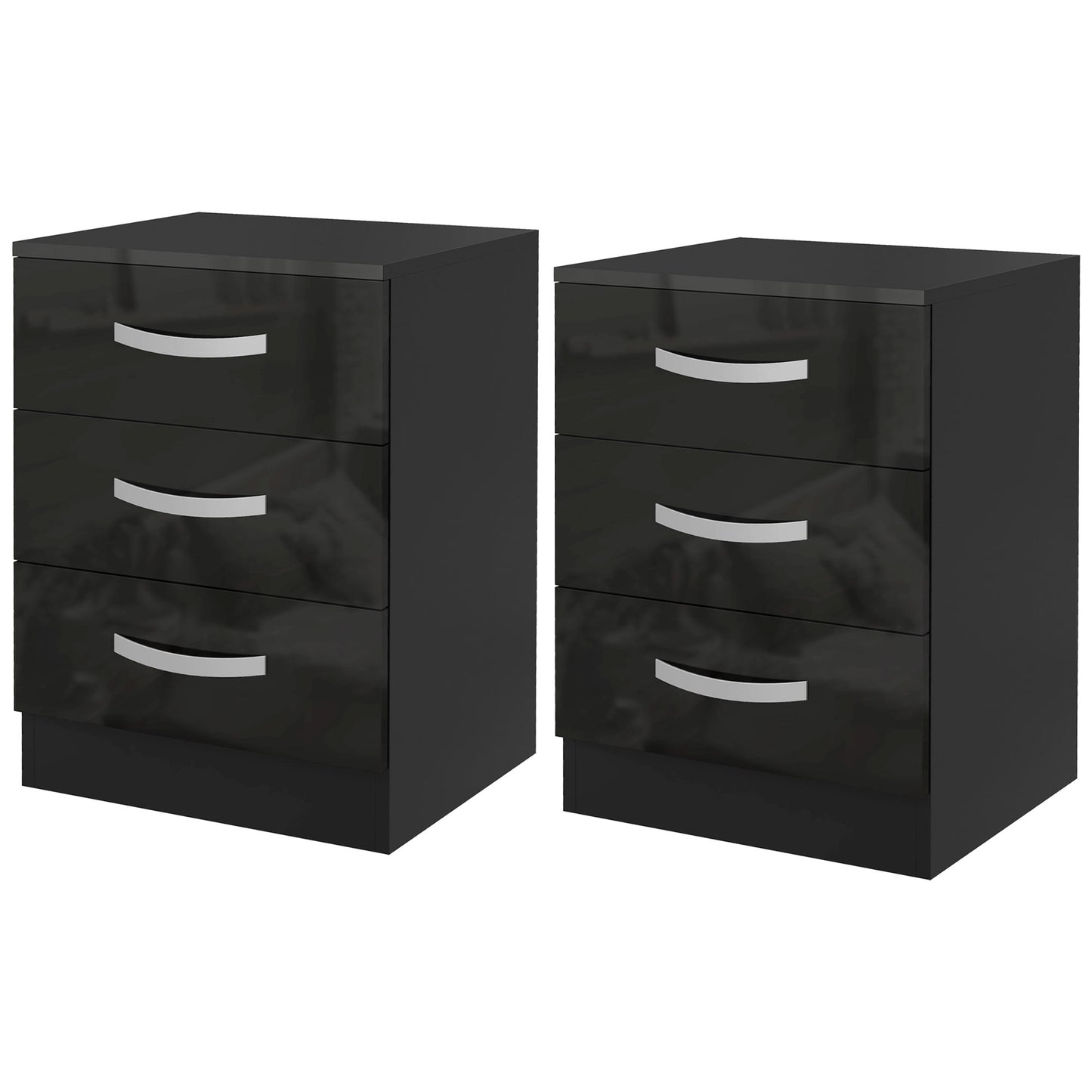 HOMCOM Modern Nightstand Set of 2, Bedside Tables with 3 High Gloss Drawers for Bedroom, White
