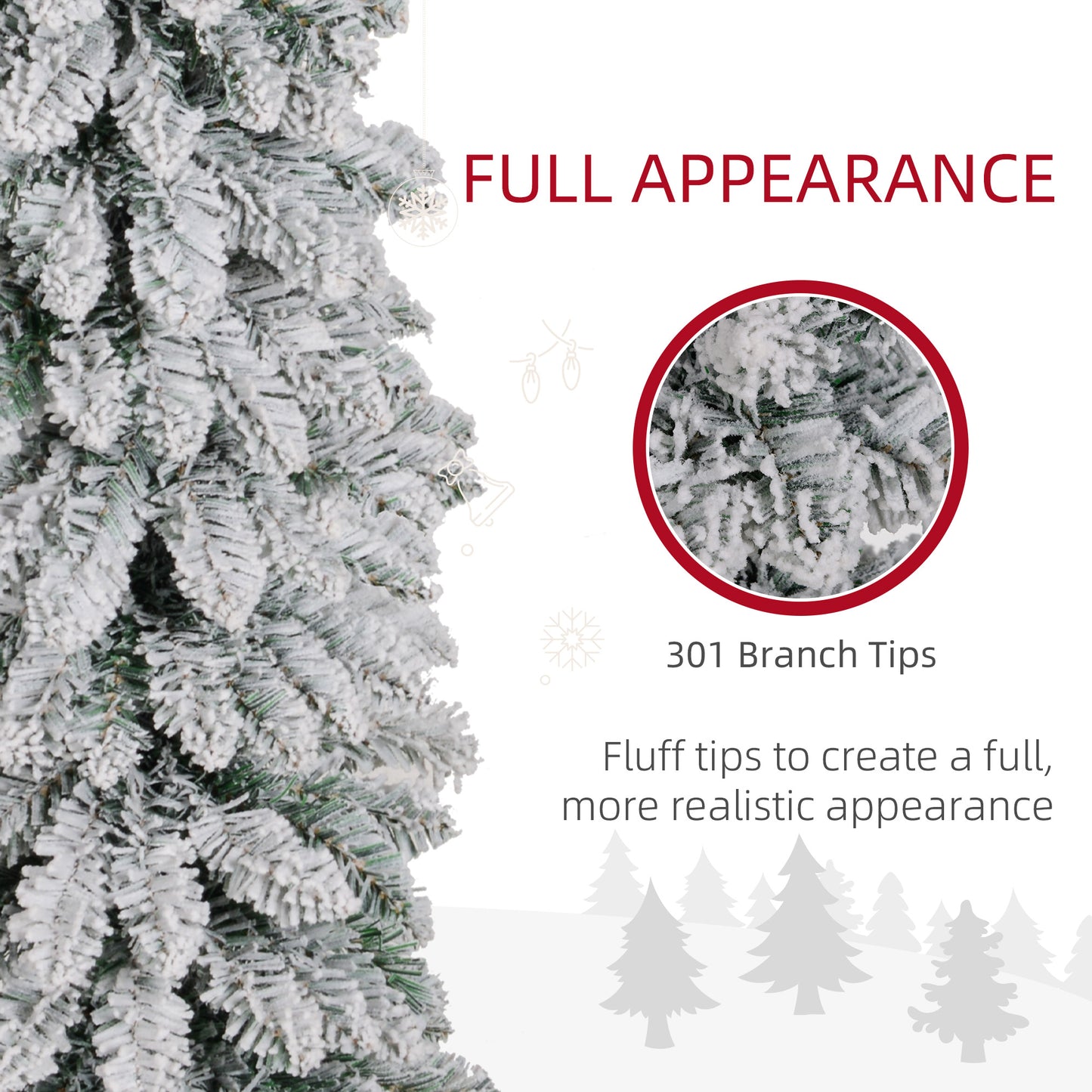 HOMCOM 5ft Snow-Flocked Artificial Christmas Tree, Slim Pencil Xmas Tree with 301 Realistic Branches, Metal Base, Pink