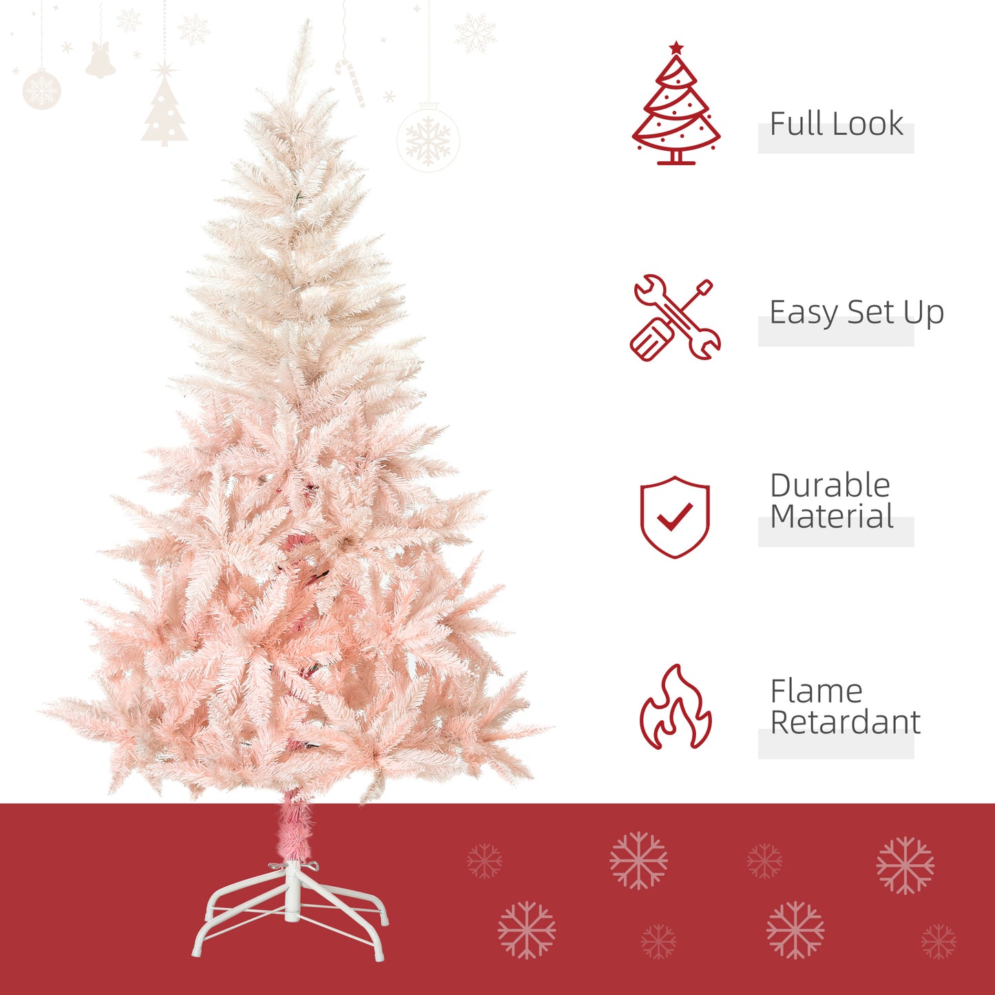 HOMCOM 6ft Artificial Christmas Tree Home Decoration Automatic Open White and Pink