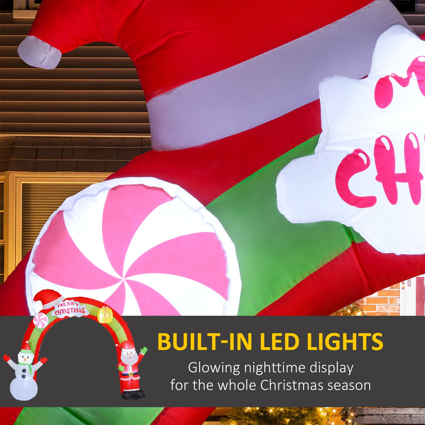 Outsunny 10FT Christmas Inflatable Archway, Outdoor Xmas Blow Up Santa Claus and Snowman Arch with Built-in LED Lights for Yard