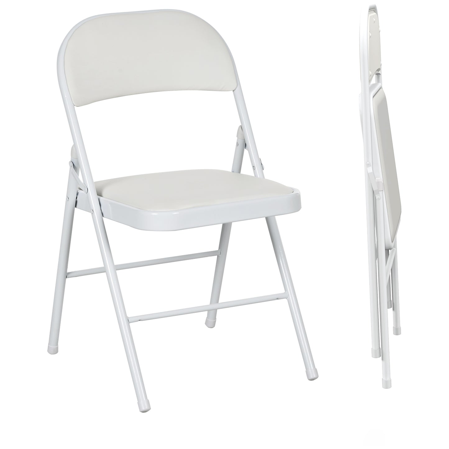 HOMCOM Set of 2 Metal Foldable Chairs, PU Leather Padded Folding Chairs with Cushion Seat and Open Back for Indoor, Black