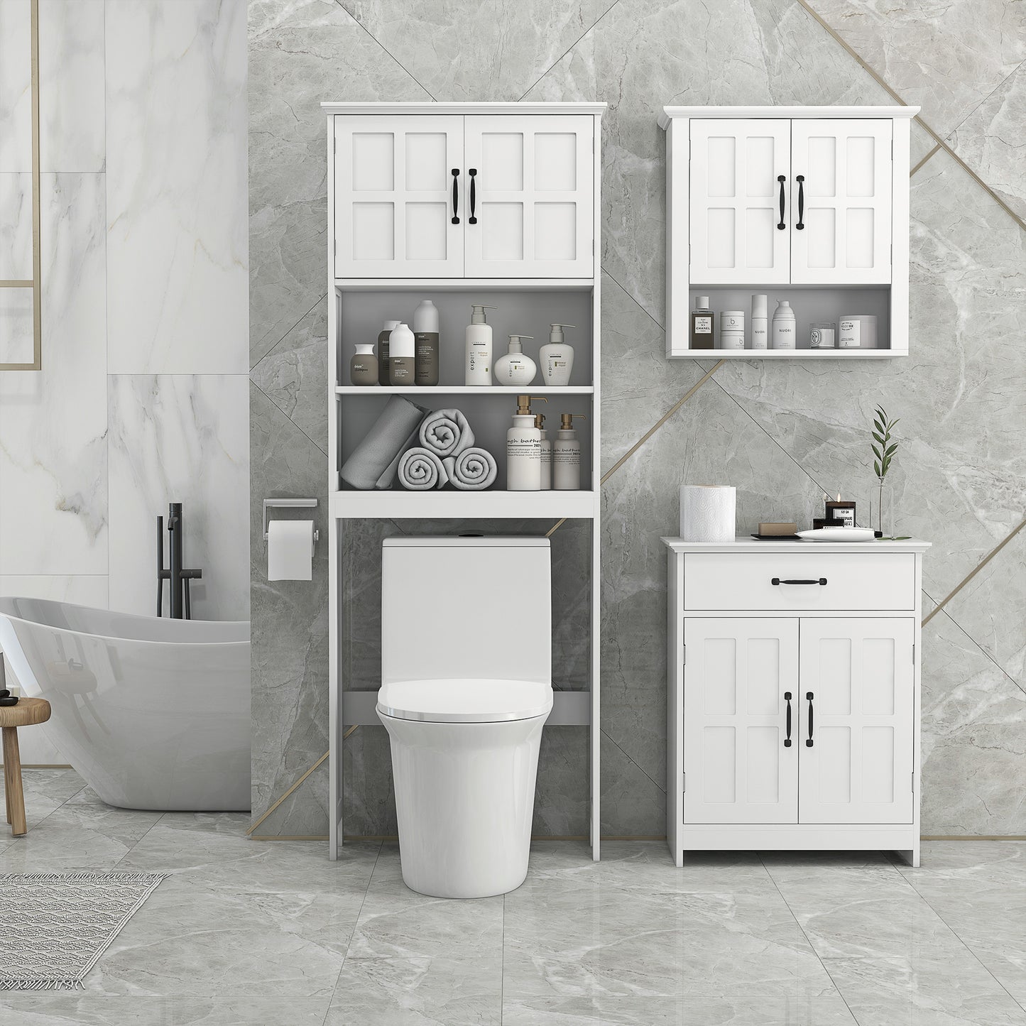 kleankin Bathroom Storage, Bathroom Cabinet with 2 Doors, Adjustable Shelves for Living Room Kitchen, 23.6"x11.8"x29.5", White