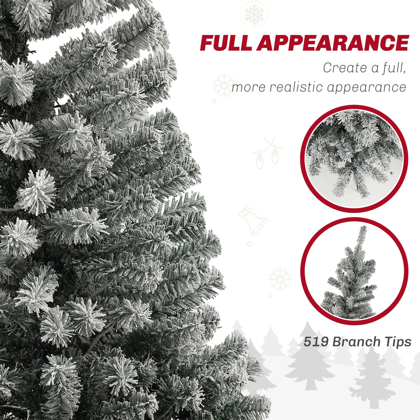 HOMCOM 9ft Prelit Pencil Artificial Christmas Tree, Flocked Xmas Tree with Remote, Dual Colour LEDs, 895 Tips, Metal Stand