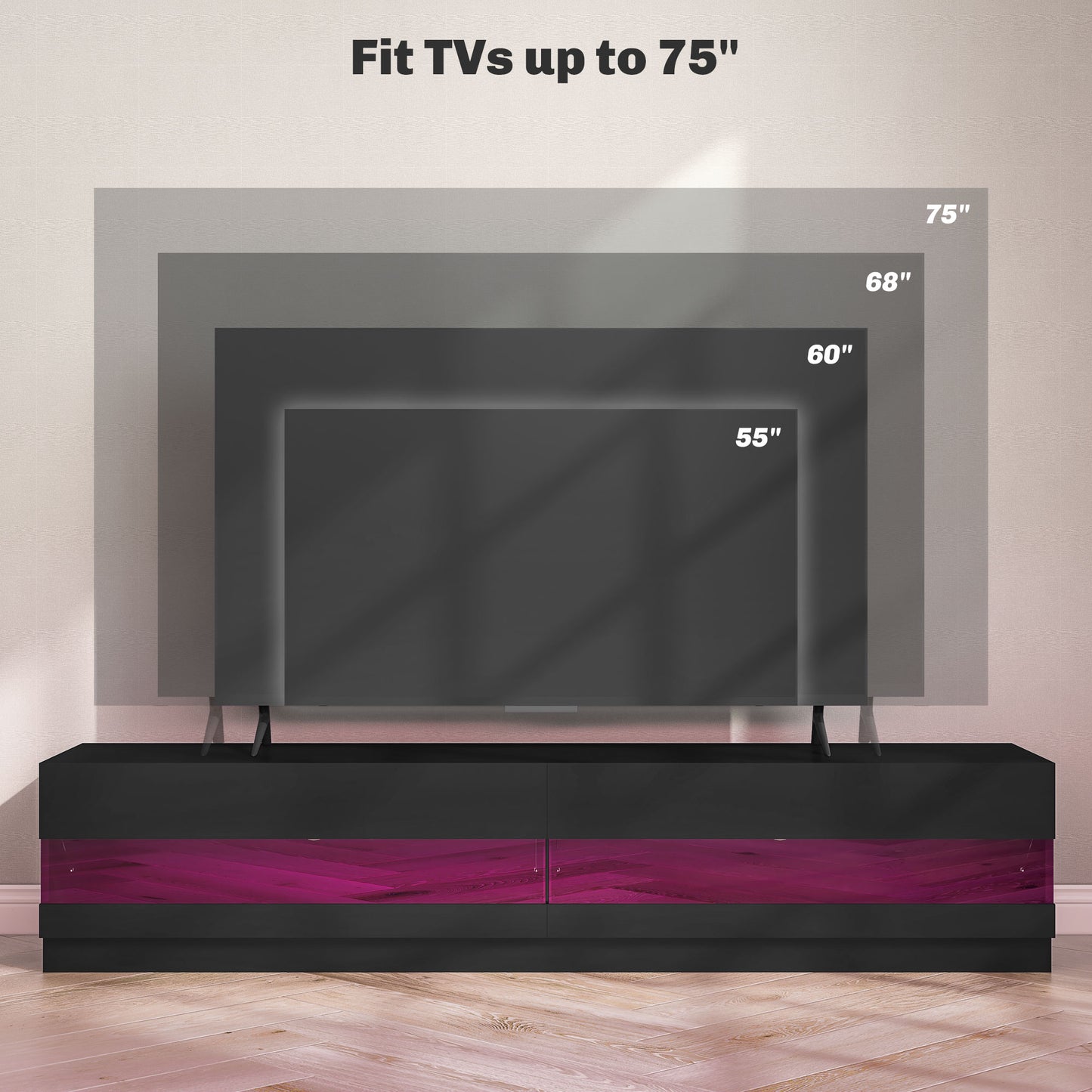 HOMCOM Lighted TV Stand for TVs up to 75", TV Cabinet with Storage for Living Room, High Gloss White