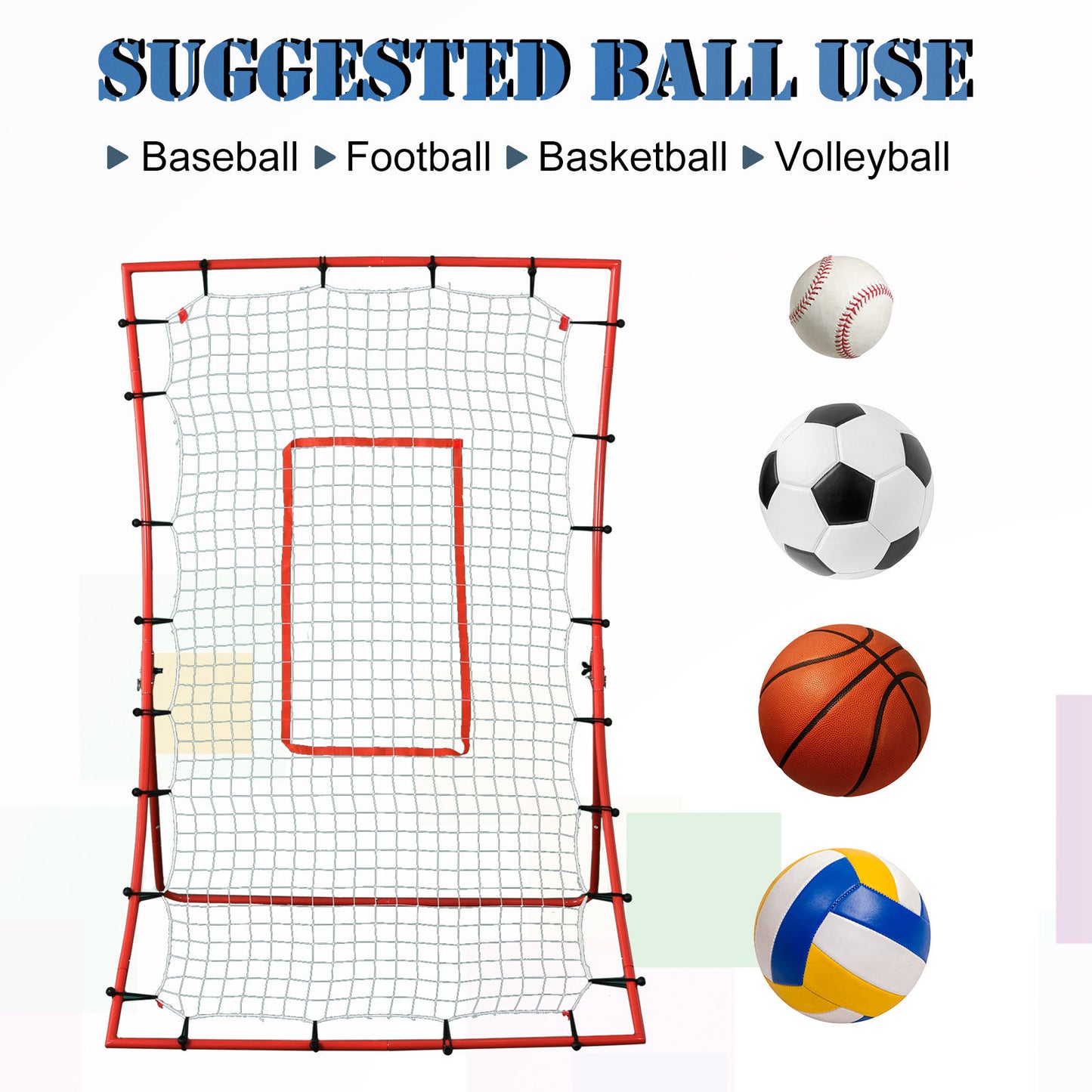Soozier Pitch Back 5 Angles Adjustable Rebounder Net Goal Pitching and Throwing Practice Partner, Baseball/Soccer/Football/Basketball/Volleyball Daily Training