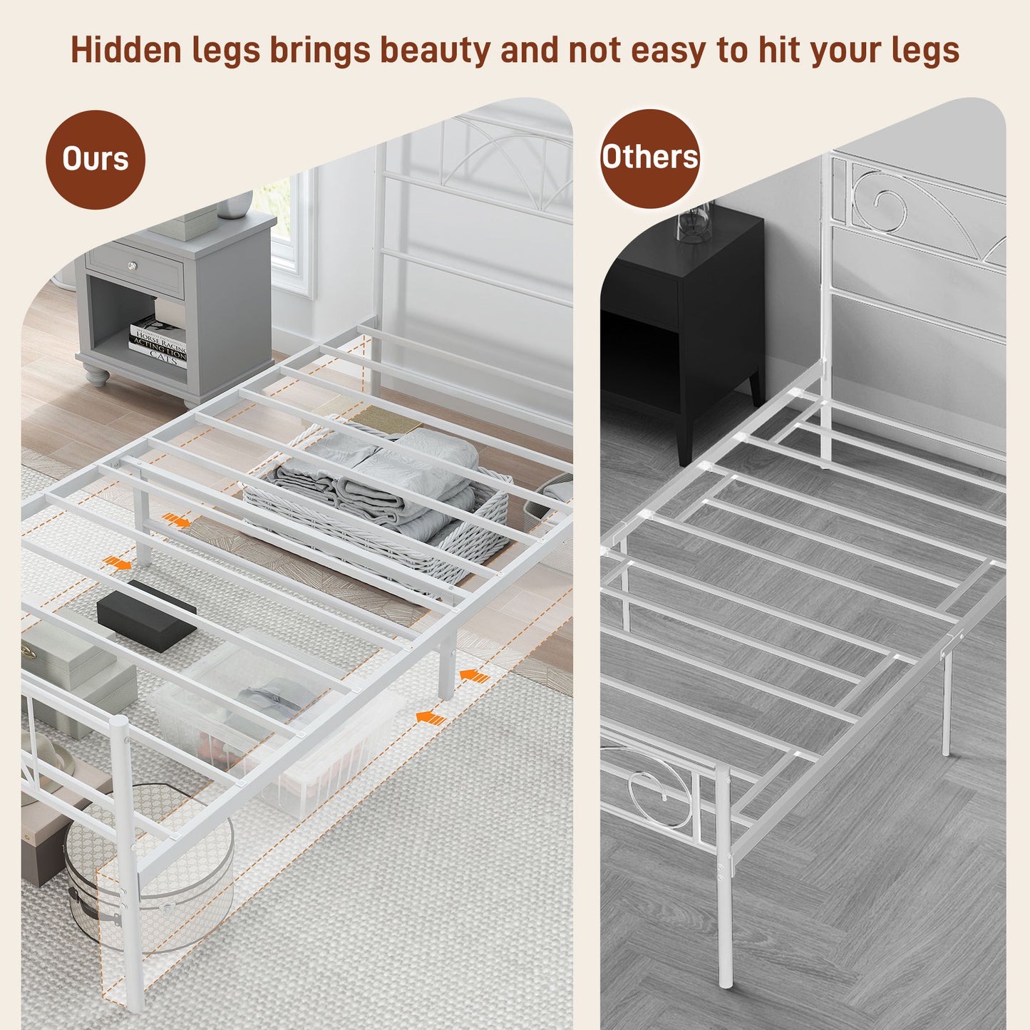 HOMCOM Metal Full Platform Bed Frame with Headboard, Steel Slat Support, Underbed Storage, No Box Spring Needed, Easy Assembly