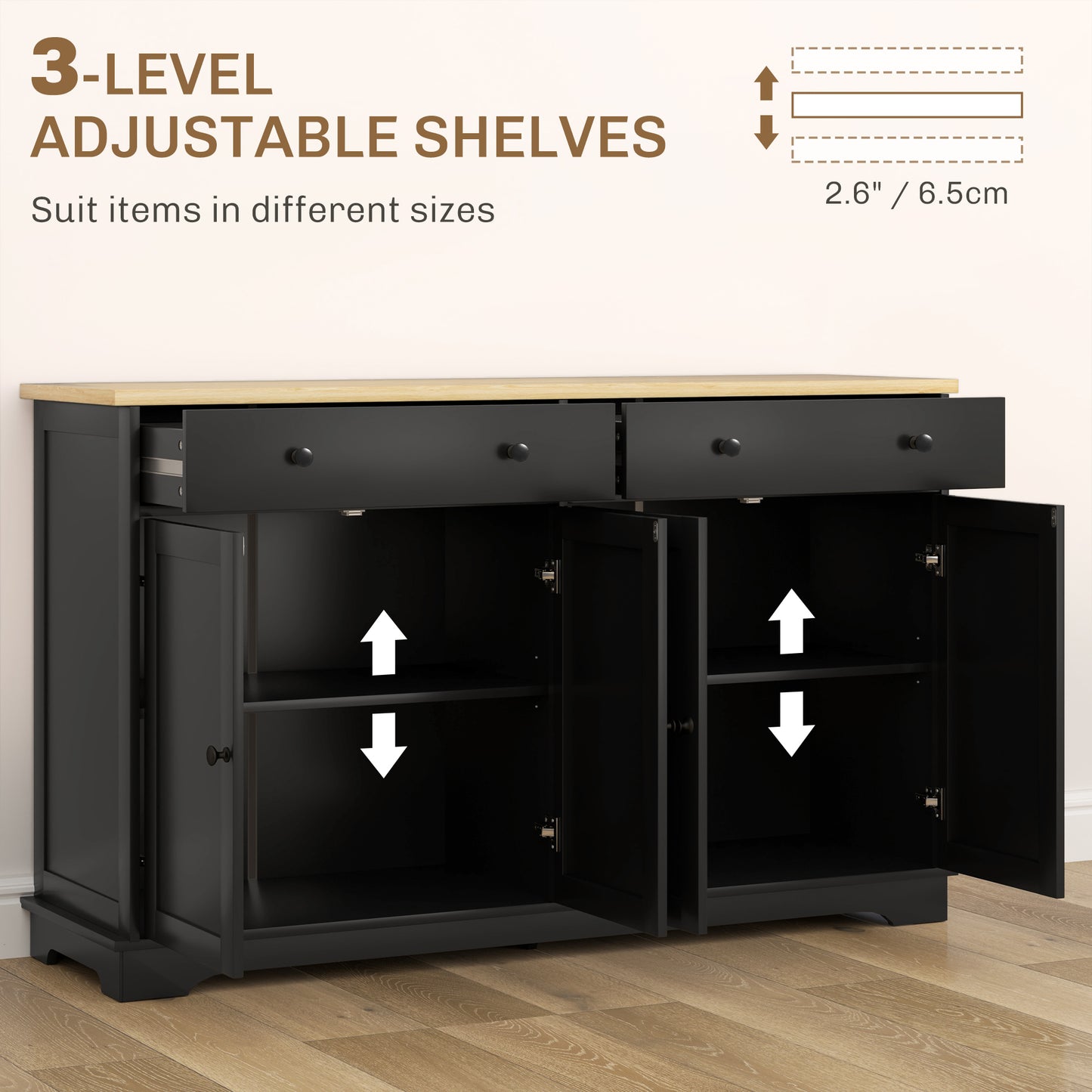 HOMCOM Modern Sideboard, Buffet Cabinet with Storage Drawers, Adjustable Shelves for Living Room, Dining Room, Entryway, White