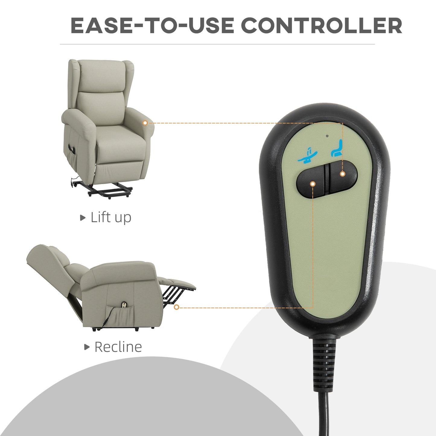 HOMCOM Wingback Lift Chair for Elderly, Power Chair Recliner with Footrest, Remote Control, Side Pockets, Grey