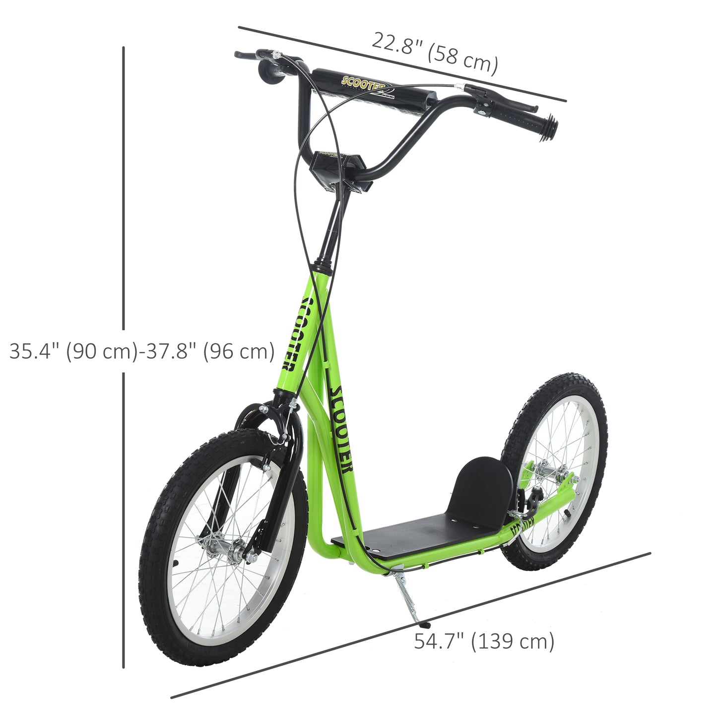 Aosom Kids Kick Scooter for 5+ Year Old, Kids Ride on Toy w/ 16'' Inflatable Wheel Dual Brakes, Black