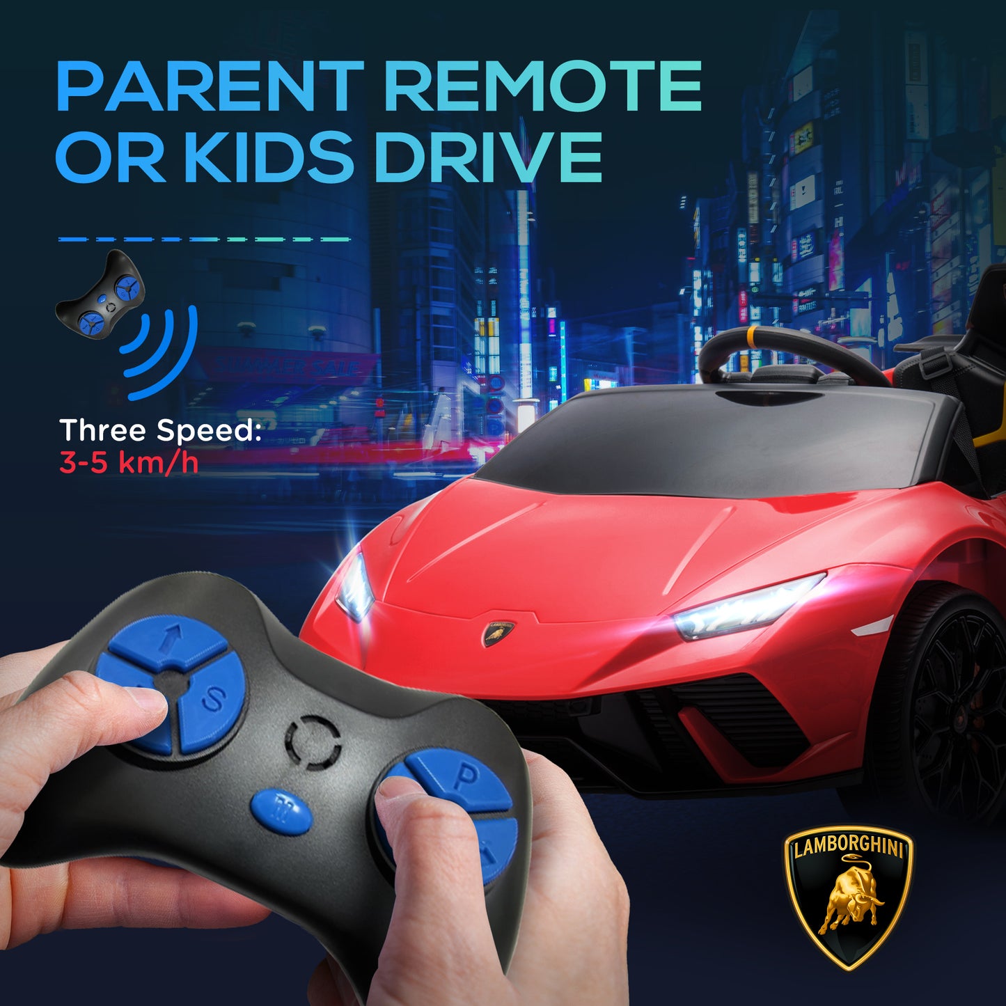 Qaba 12V Lamborghini Huracan Licensed Kids Electric Car with Remote Control, Spring Suspension, Transport Wheels, Yellow