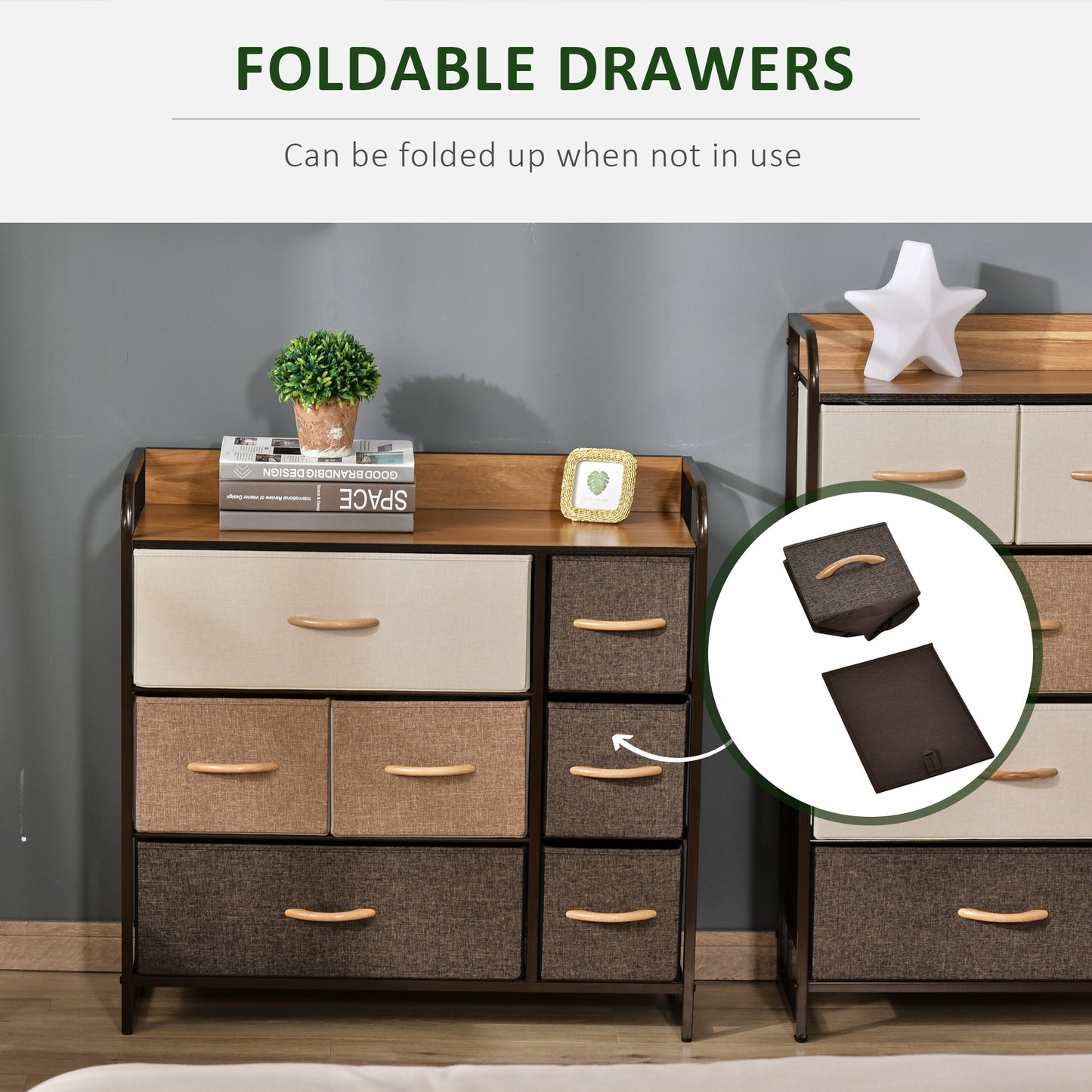 HOMCOM 7-Bin Dresser Storage Tower Cabinet Organizer Unit, Easy Pull Fabric Bins with Metal Frame for Bedroom
