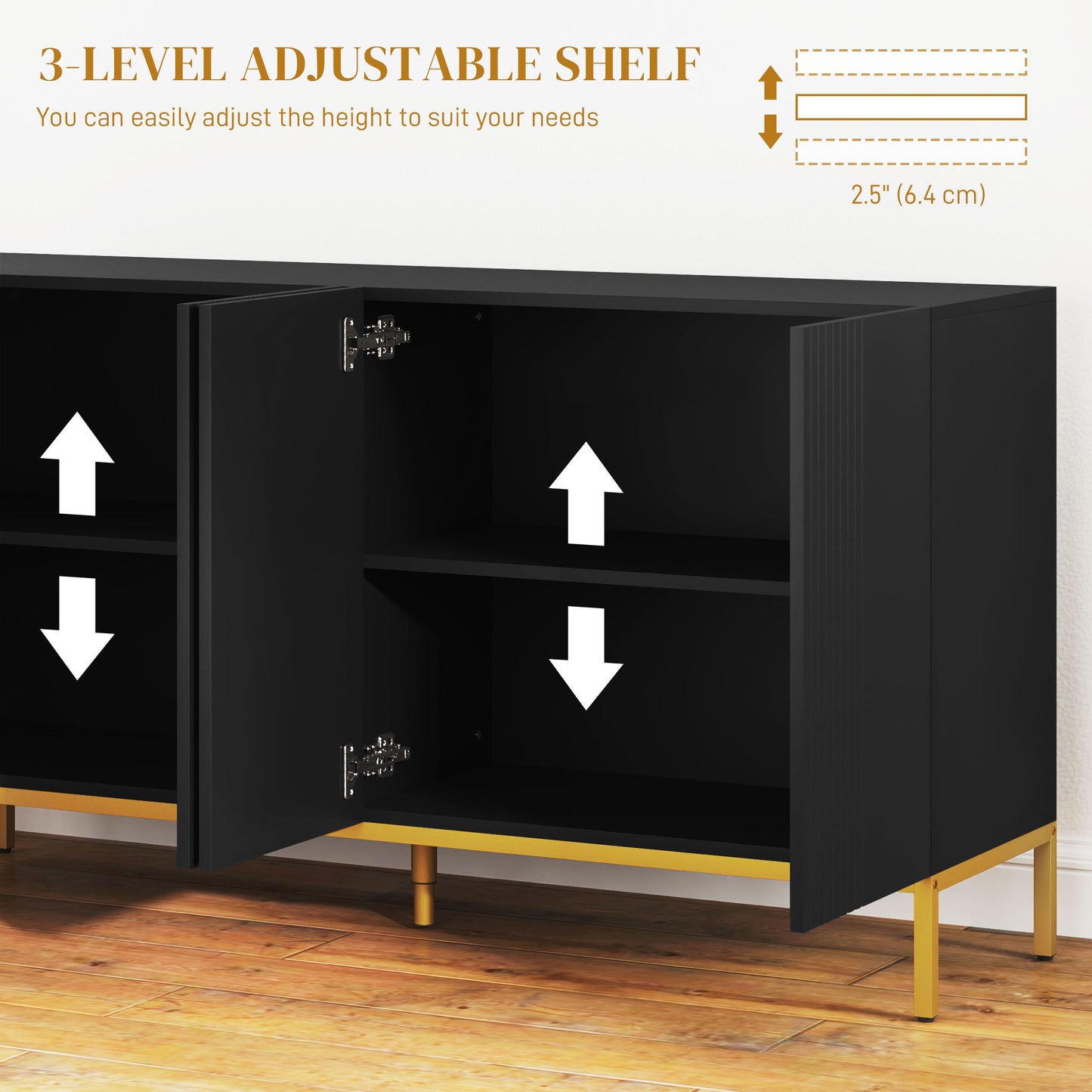 HOMCOM Sideboard Storage Cabinet with Adjustable Shelves, Soft-Close Doors, Kitchen Buffet Cabinet for Dining Room, Black