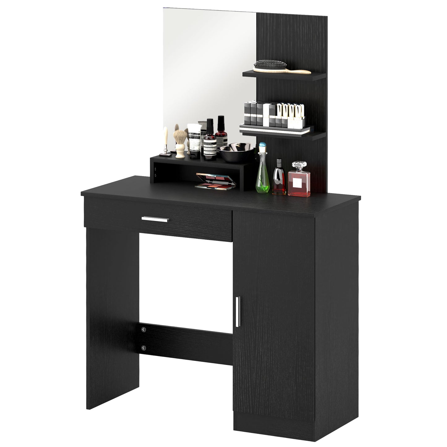 HOMCOM Dressing Table, Vanity Table with Mirror, Drawer and Storage Shelves for Bedroom, 35.4" x 15" x 54.3", White
