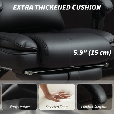 HOMCOM PU Leather Office Chair, Reclining Desk Chair with Footrest, Adjustable Headrest, Lumbar Support, Swivel Wheels, Black