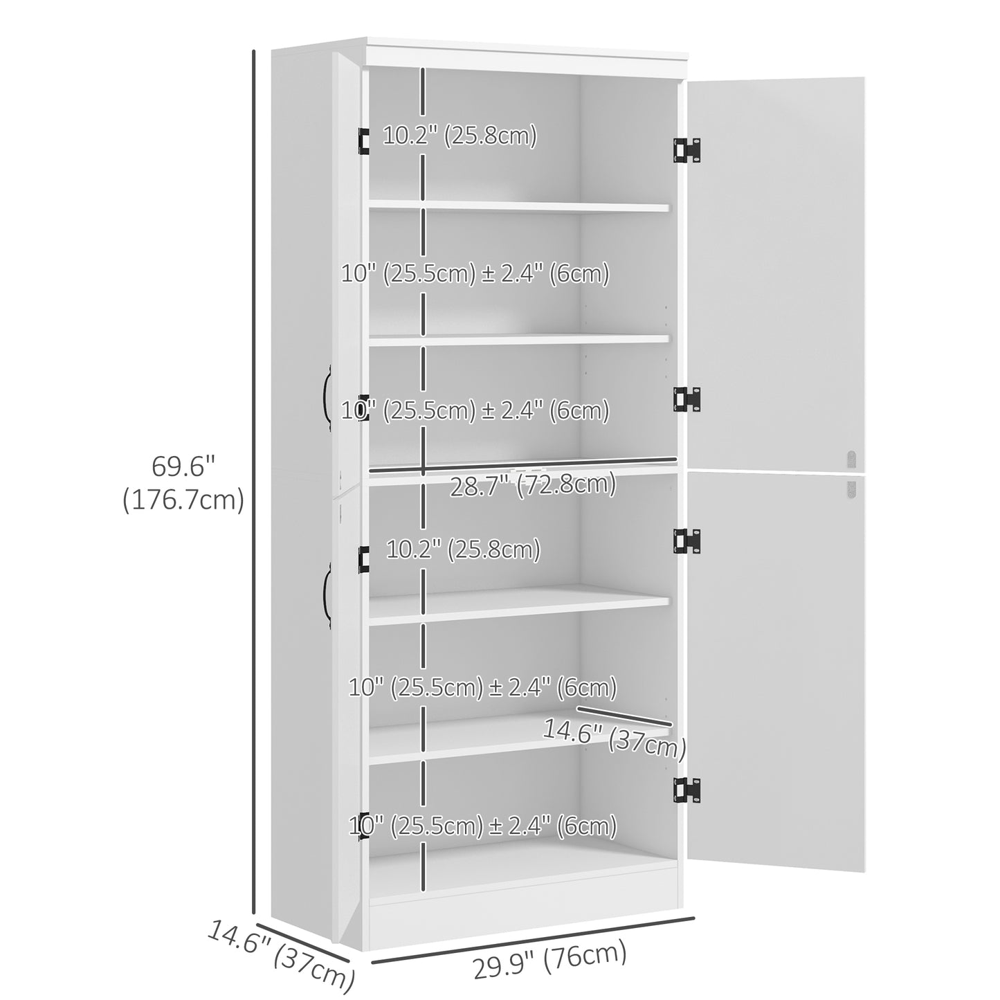 HOMCOM 70" 4-Door Storage Cabinet, Freestanding Pantry Cabinet with Adjustable Shelves for Living Room, Natural