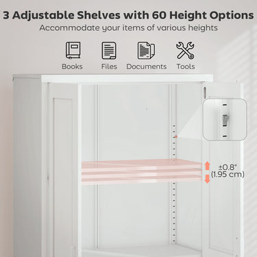 HOMCOM Office Storage Cabinet, Lockable Filing Cabinet with 3 Adjustable Shelves and 2 Doors for Home Office, Garage, White