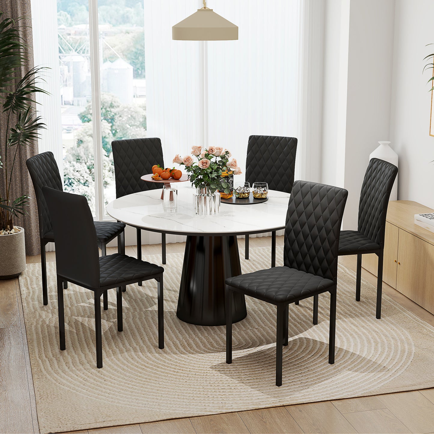 HOMCOM Modern Dining Chairs Set of 4, Upholstered Faux Leather Kitchen Chairs with Rhombic Tufting and Metal Legs for Living Room, White