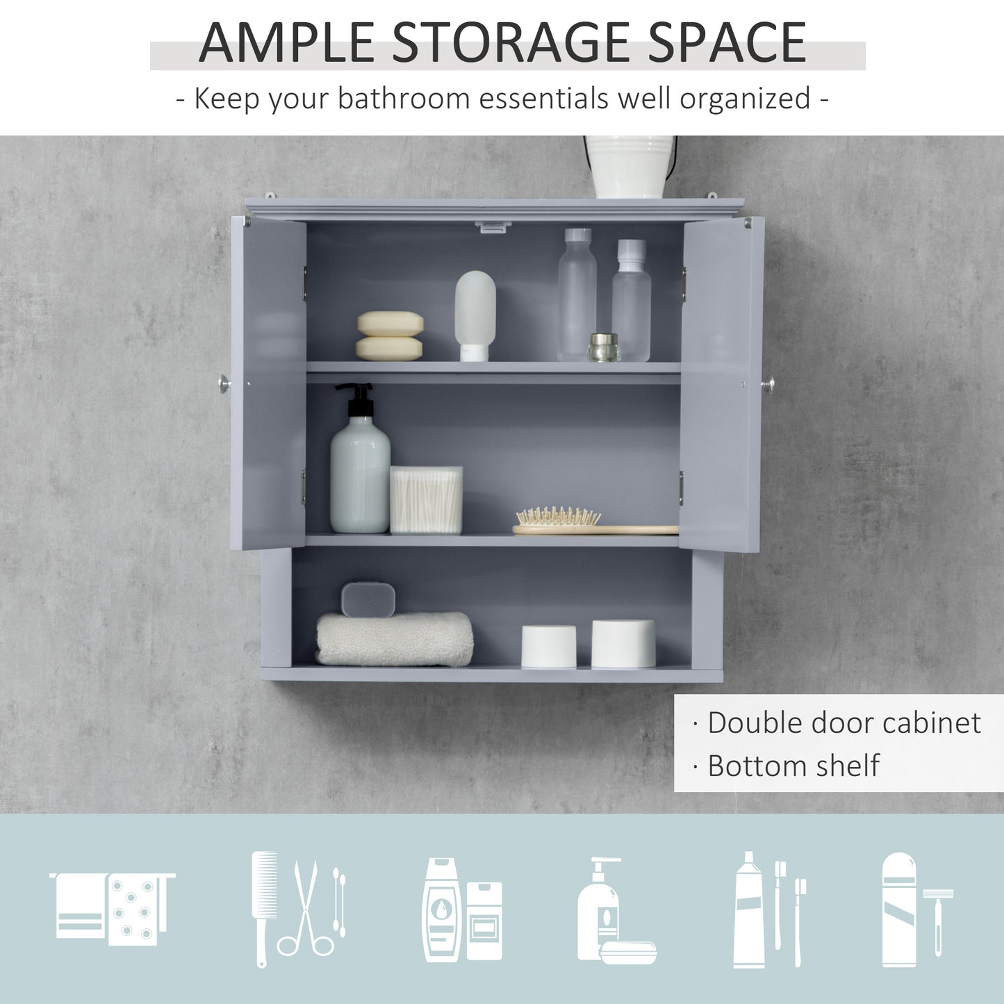 HOMCOM Wall Mount Bathroom Cabinet, Storage Organizer Kitchen Cupboard with 2 Doors and Adjustable Shelf White