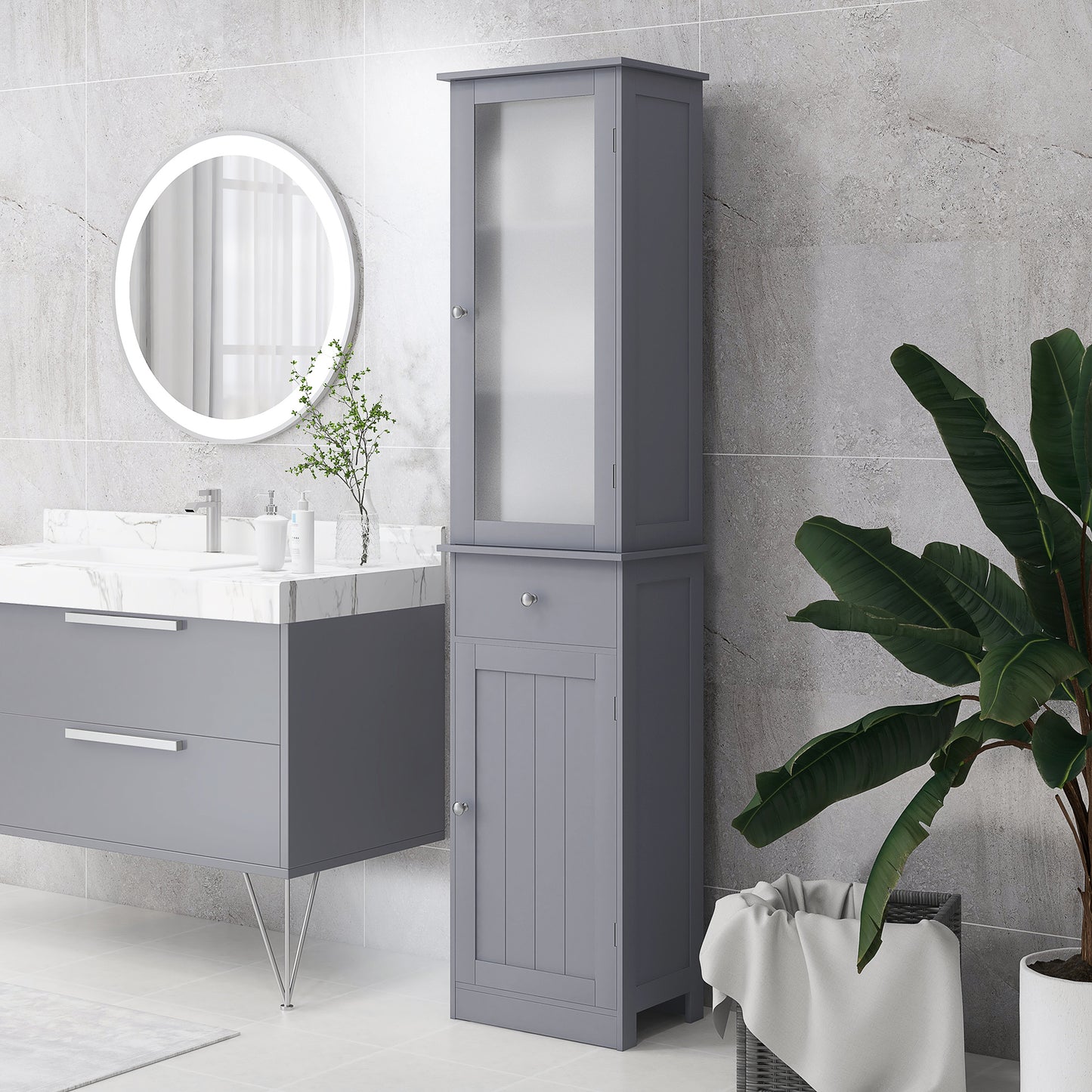 kleankin Tall Bathroom Cabinet, Bathroom Storage Cabinet with Drawers, 2 Doors and Adjustable Shelves, White