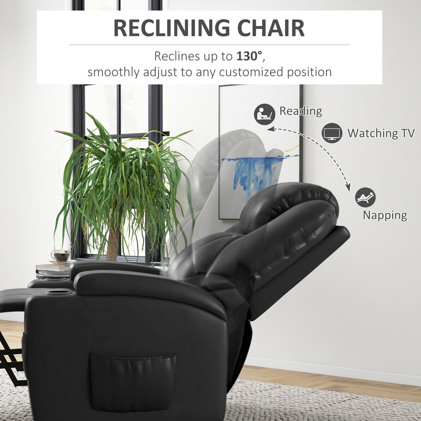 HOMCOM Power Lift Recliner Chair for Elderly, PU Leather Lift Chair with Footrest, Remote Control, Side Pockets and Cup Holders, Reclining Sofa for Living Room, Black