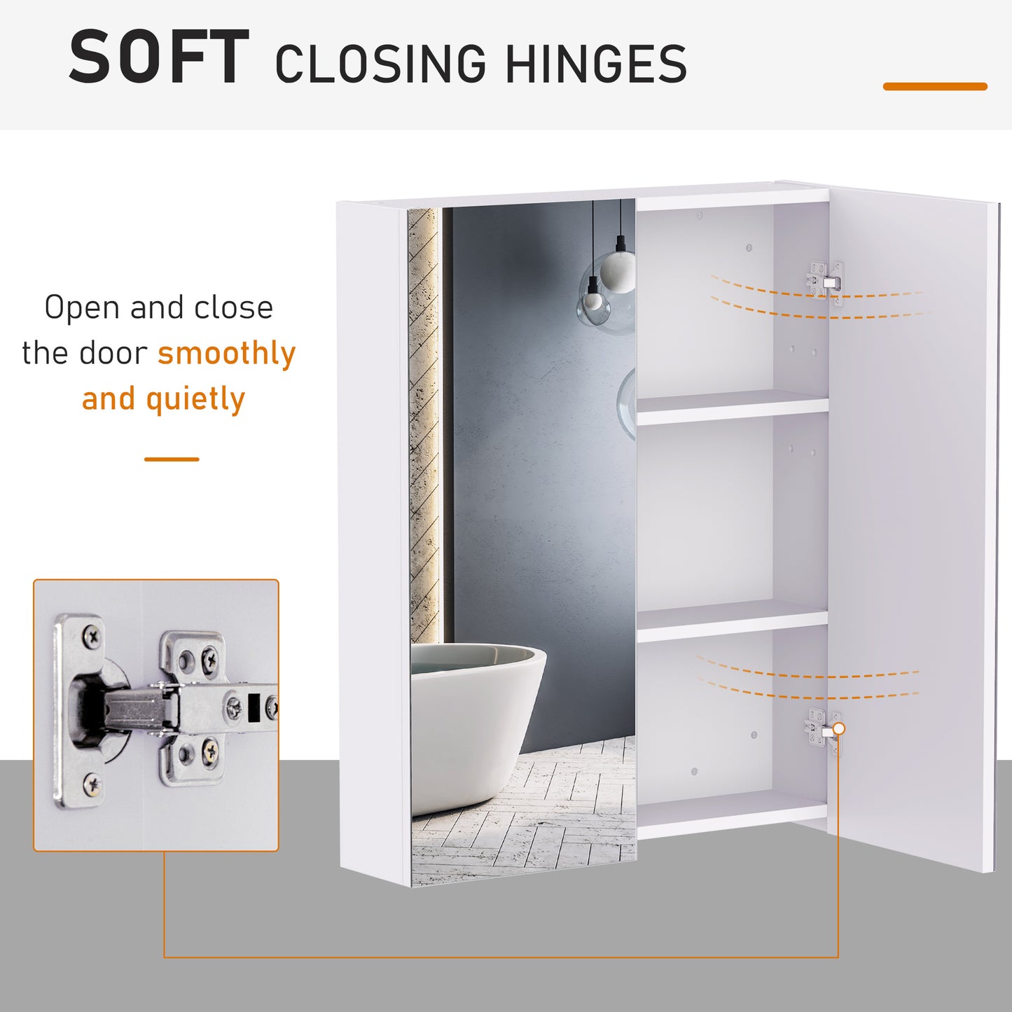 HOMCOM Wall Mount Mirrored Medicine Cabinet, Bathroom Mirror Cabinet with Adjustable Shelf, Double Soft Closing Doors, Light Lilac