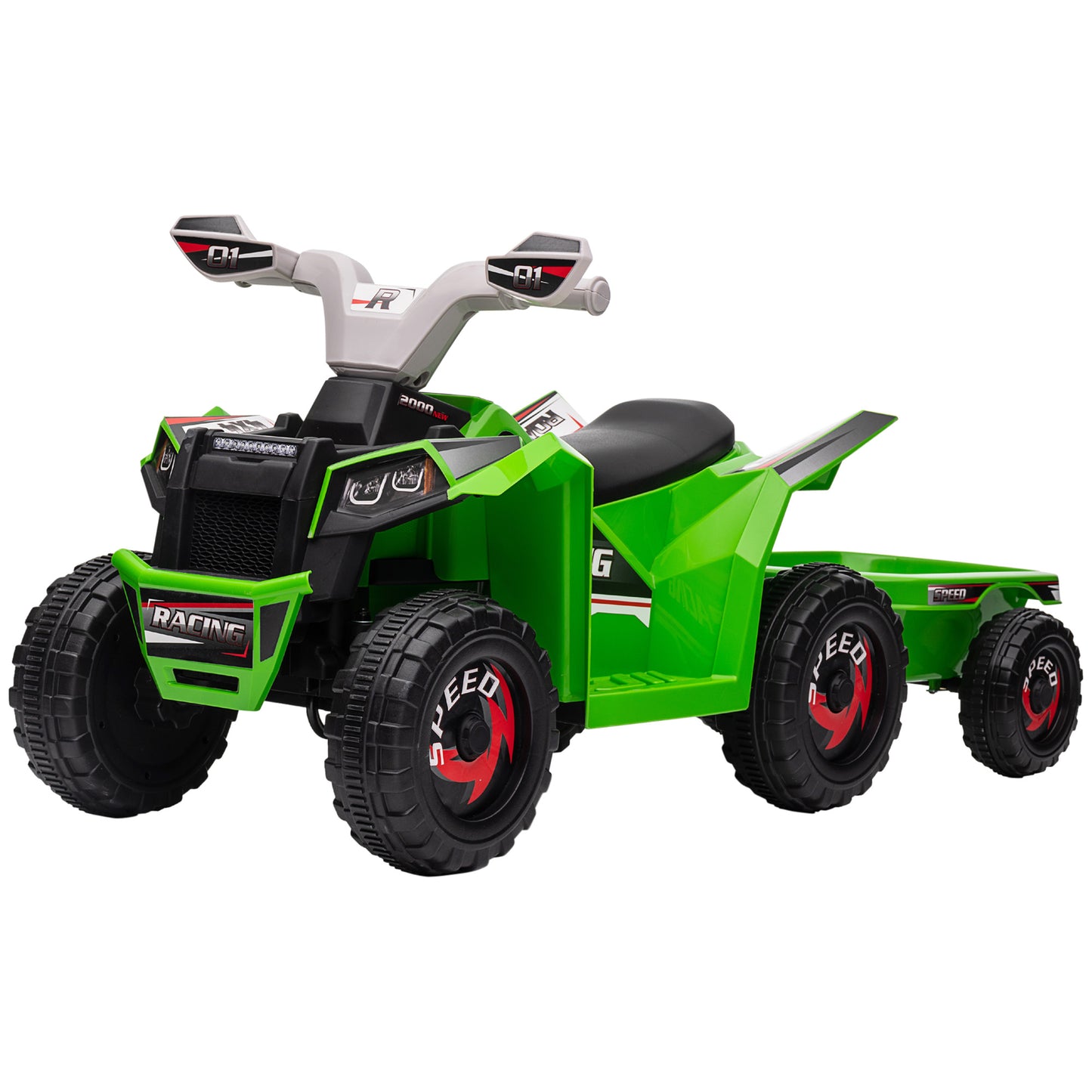 Aosom 6V Kids ATV Quad, Battery Powered Electric Vehicle for Kids with Back Trailer, Wear-resistant Wheels, for Boys and Girls - Blue