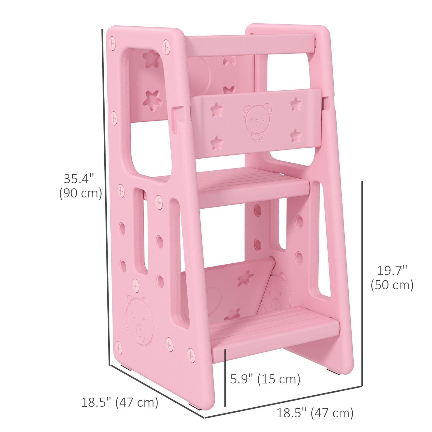 Qaba Toddler Kitchen Helper 2 Step Stool with Adjustable Height Platform and Safety Rail, White