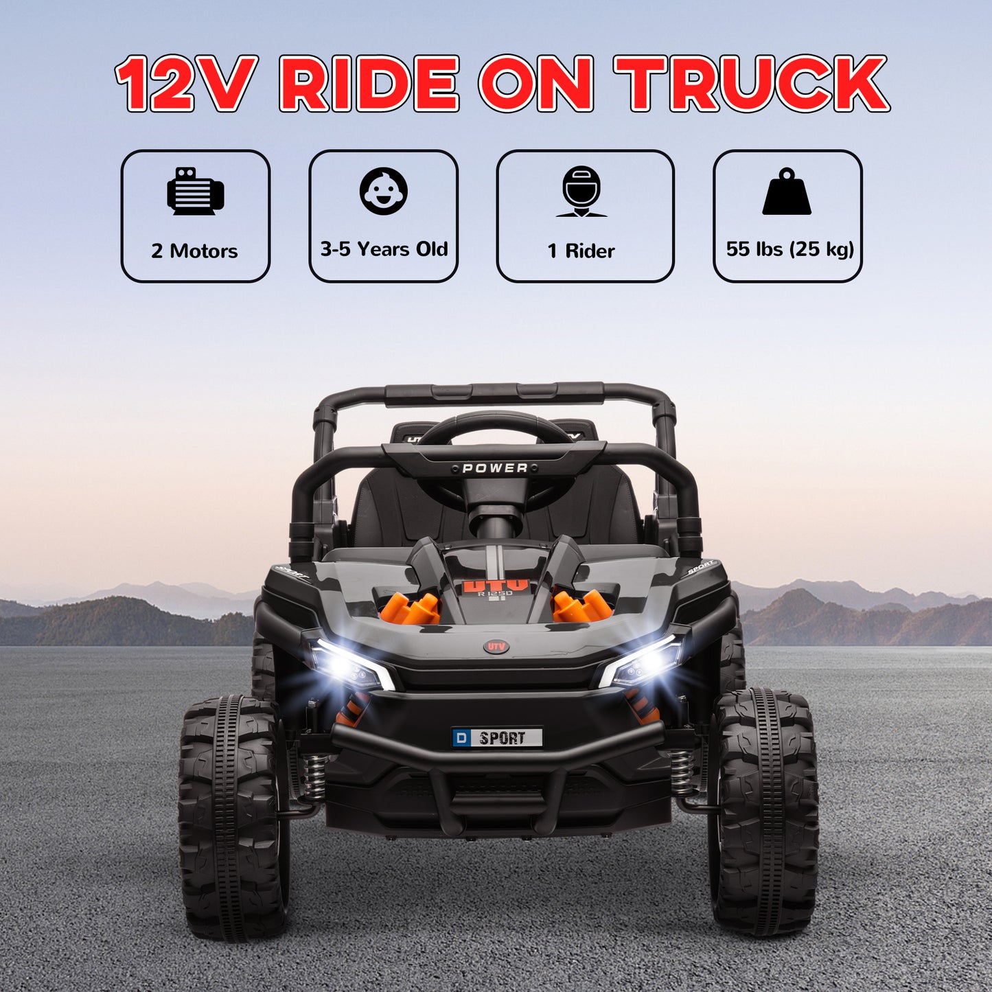 Qaba 12V Kids Ride On Car, Toy Truck with Remote Control, Spring Suspension, LED Headlights, 3 Speeds, Blue