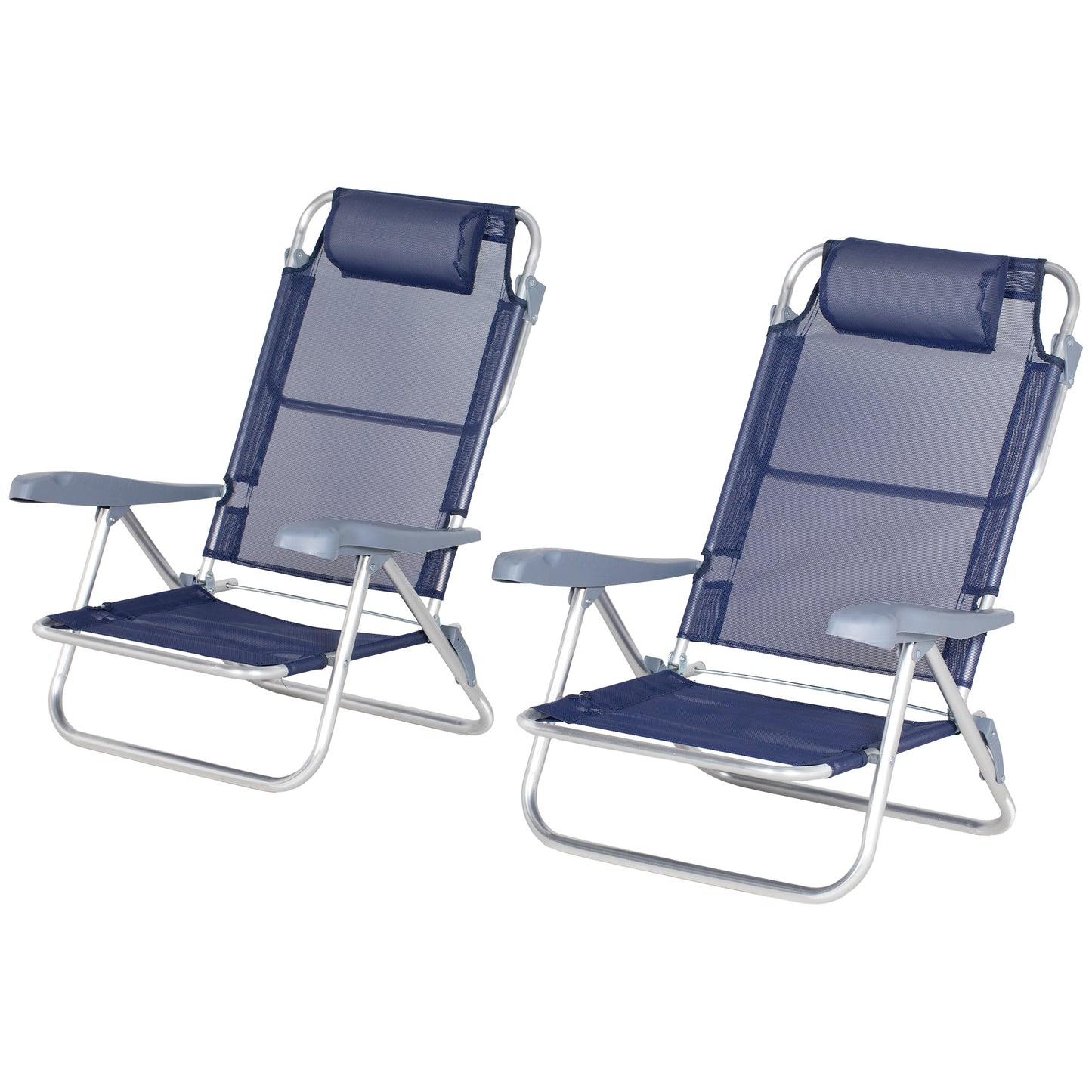 Outsunny Set of 2 Fishing Chairs, Camping Chairs with Adjustable Backrest and Headrest, Folding Chair for Outdoor, Light Grey