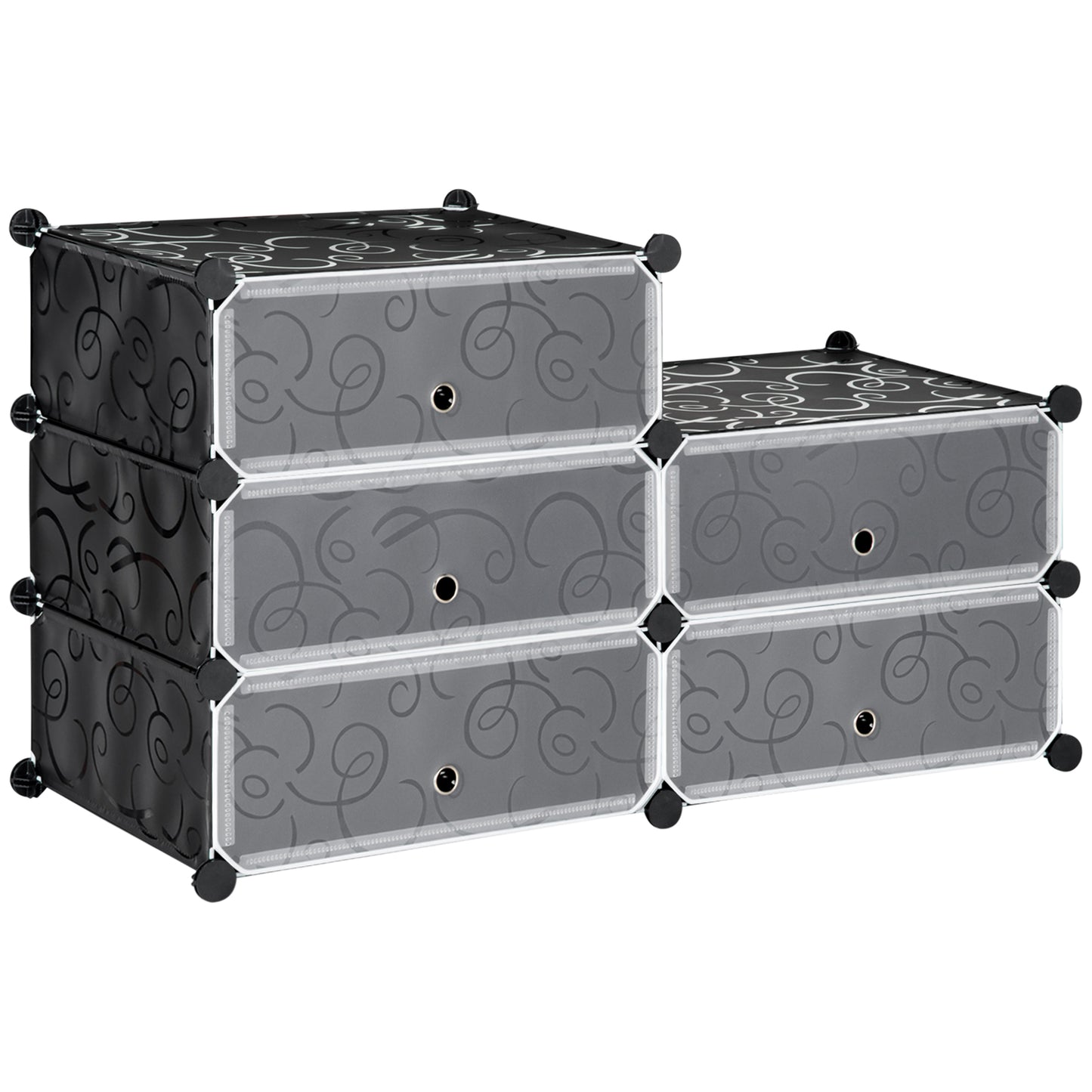 HOMCOM 6-Tier Shoe Rack, 6 Cube Storage Organizer with Doors, DIY 6-Cube Modular Cabinet for Living Room, Black