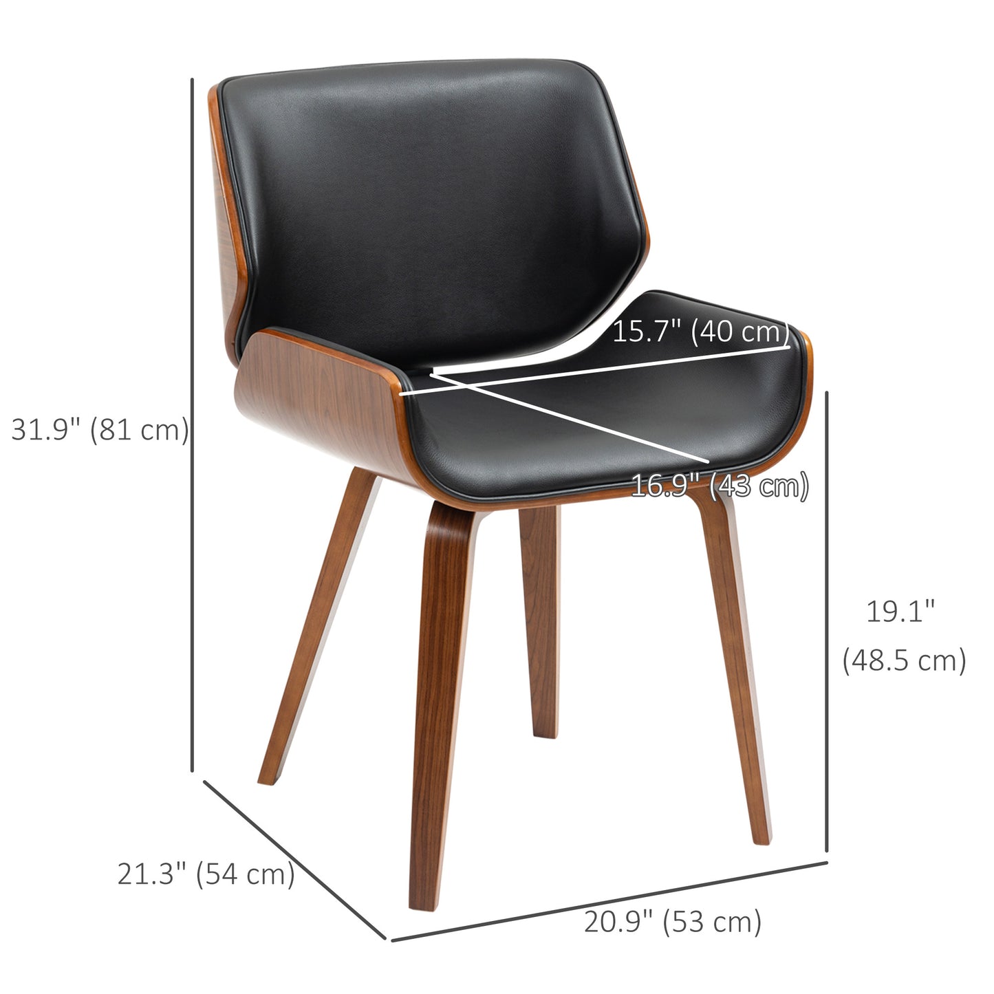 HOMCOM Dining Chairs Set of 2, PU Leather Kitchen Chairs with Upholstered Seats and Solid Wood Legs for Dining Room, Black