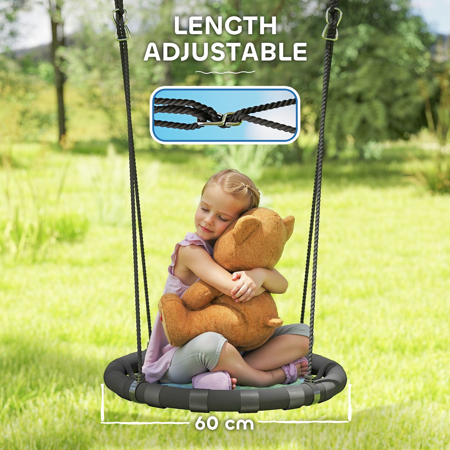 Qaba 39 inch Saucer Tree Swing Set for Kids with Adjustable Hanging Ropes for Outdoor, Backyard, Green