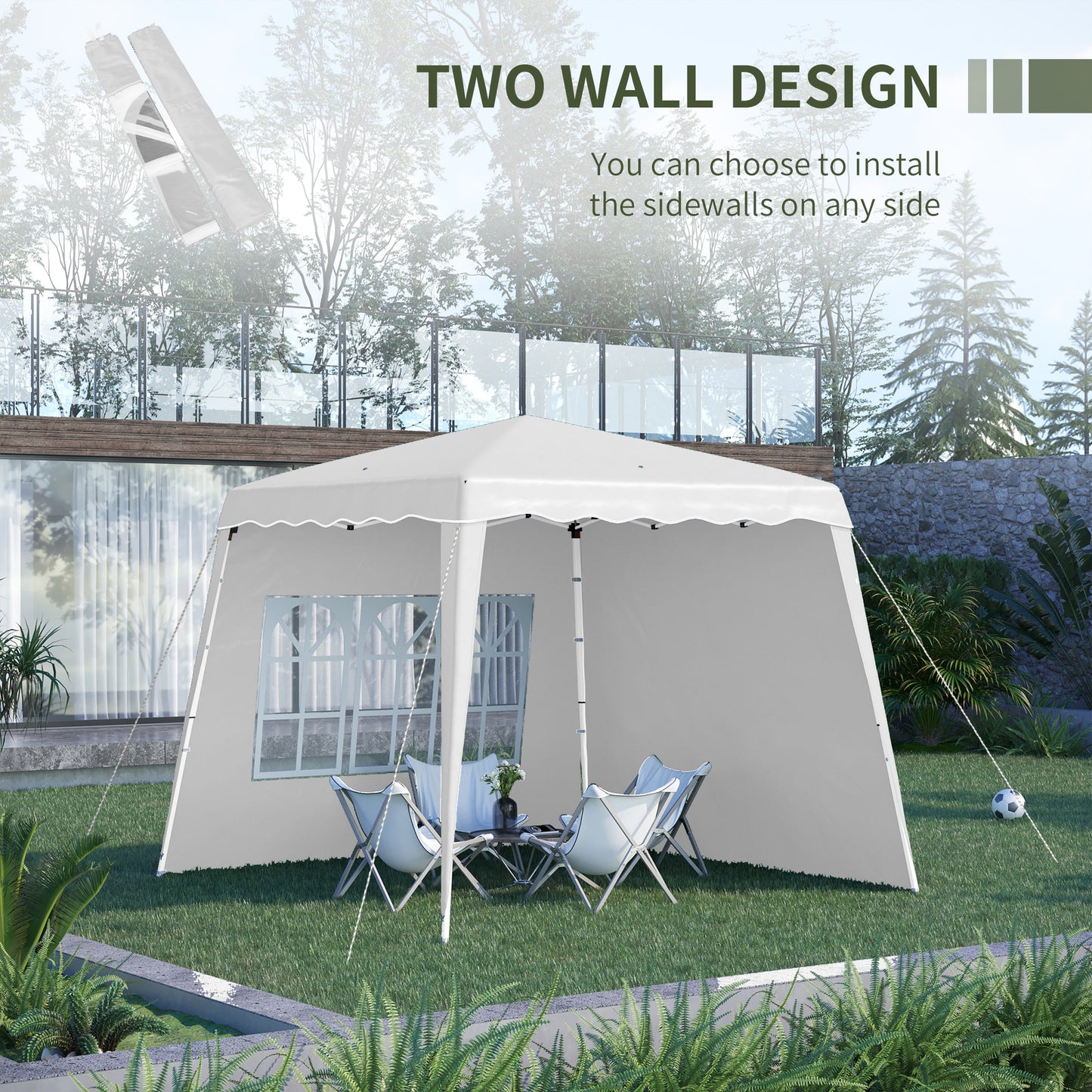 Outsunny Pop Up Canopy Tent with 2 Sidewalls, UV50+ Tents for Parties, Height Adjustable, with Carry Bag and Slant Legs, for Outdoor, Garden, Patio, 8 x 8ft Top / 9.5 x 9.5ft Base