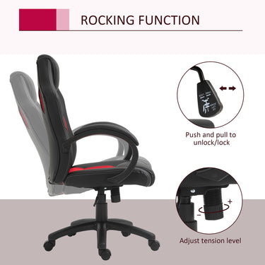 HOMCOM Racing Gaming Chair Office Chair Computer Desk Gamer Chair with Swivel Wheels, Padded Headrest, Tilt Function, Red