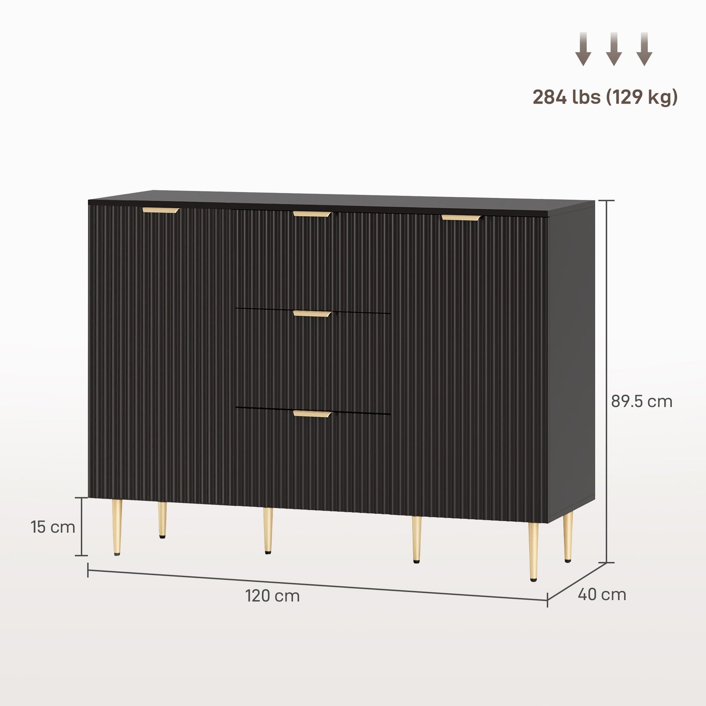 HOMCOM Modern Kitchen Storage Cabinet, Sideboard Buffet Cabinet w/ 3 Drawers and Adjustable Shelves for Kitchen Hallway, Black