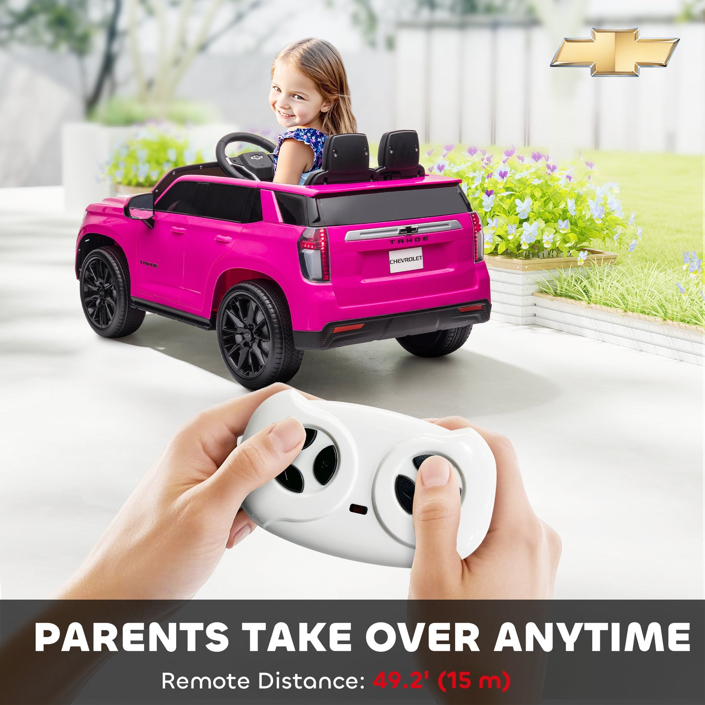 Aosom Licensed Chevrolet Tahoe Kids Ride on Car, 12V 7AH Toddler Electric Car with Parent Remote Control, 3 Speeds, Spring Suspension, LED Light, Horn, Music, Black