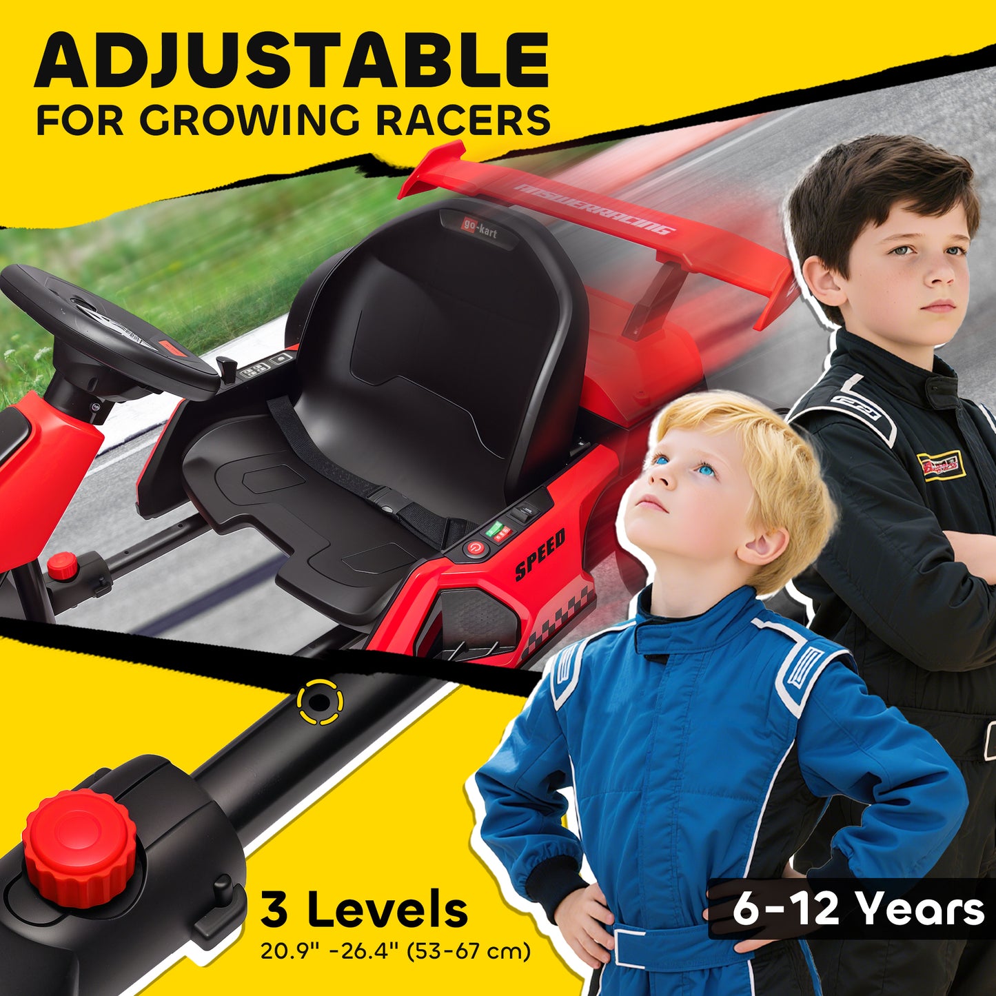 Aosom 24V Electric Go Kart, Battery Powered Kids Drift Kart with Adjustable Seat, Seat Belt, Horn, Music, Light, White
