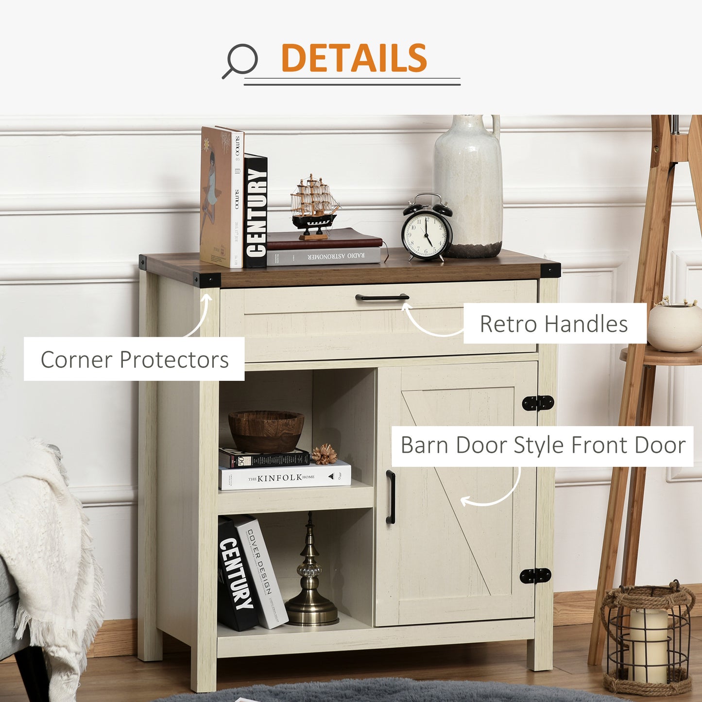 HOMCOM Rustic Barn Door Storage Cabinet Modern Farmhouse Buffet Sideboard for Kitchen and Dining Room White