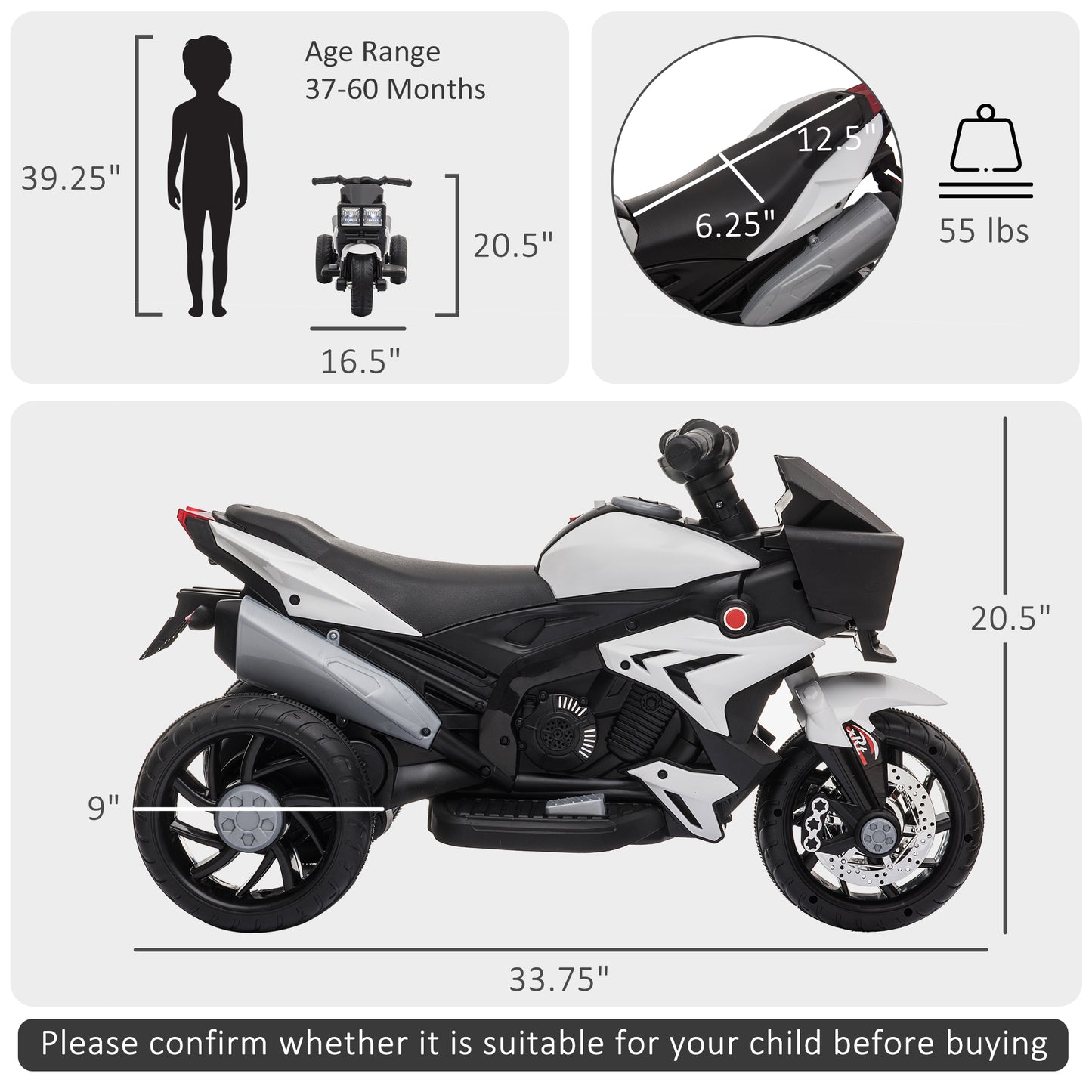 Aosom Kids Electric Pedal Motorcycle Ride-On Toy 6V Battery Powered w/ Music Horn Headlights Motorbike for Girls Boy Blue