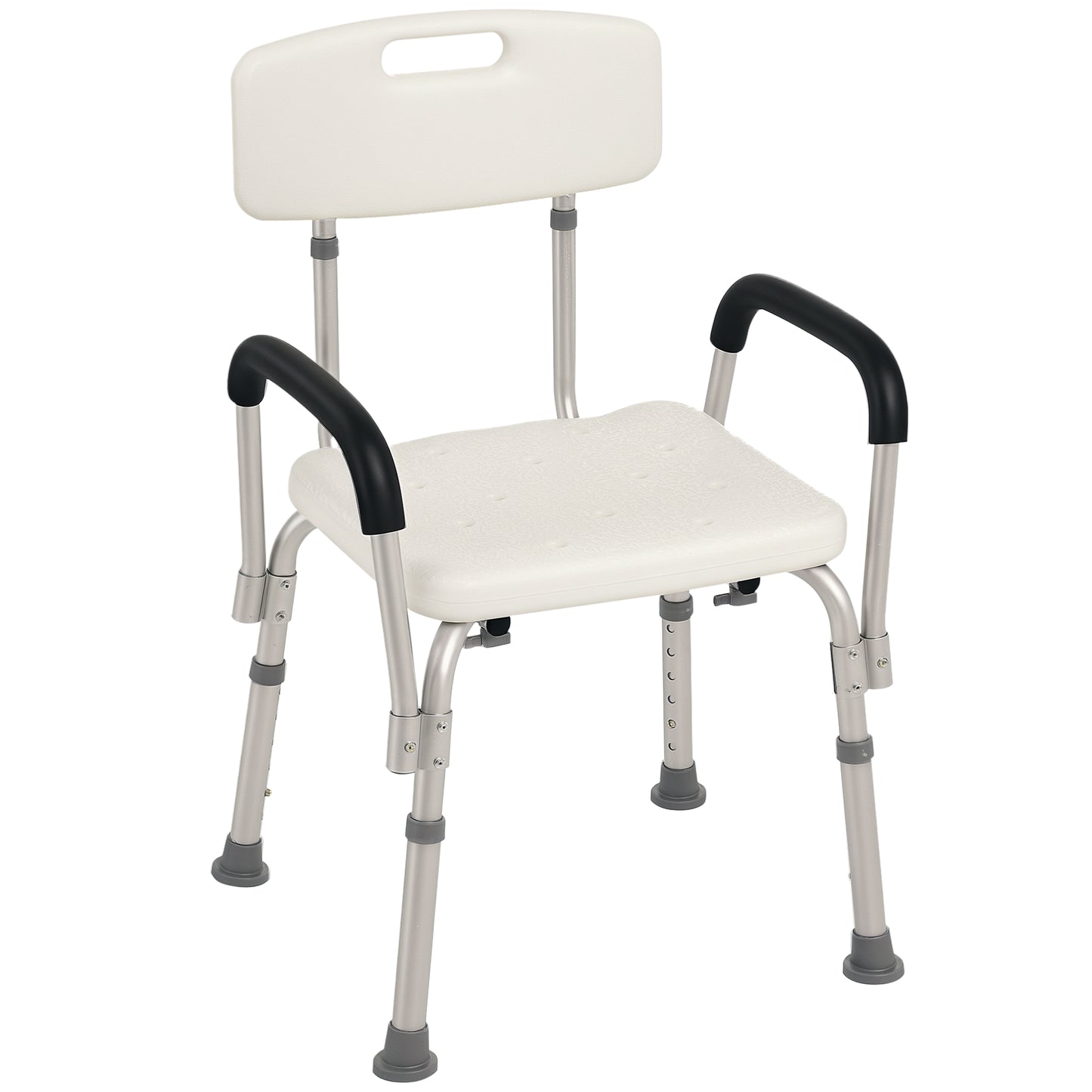 HOMCOM Bath Chair with Back, Adjustable Height Non-slip Shower Stool Bench Tool-Free Assembly Bathroom Aids, White
