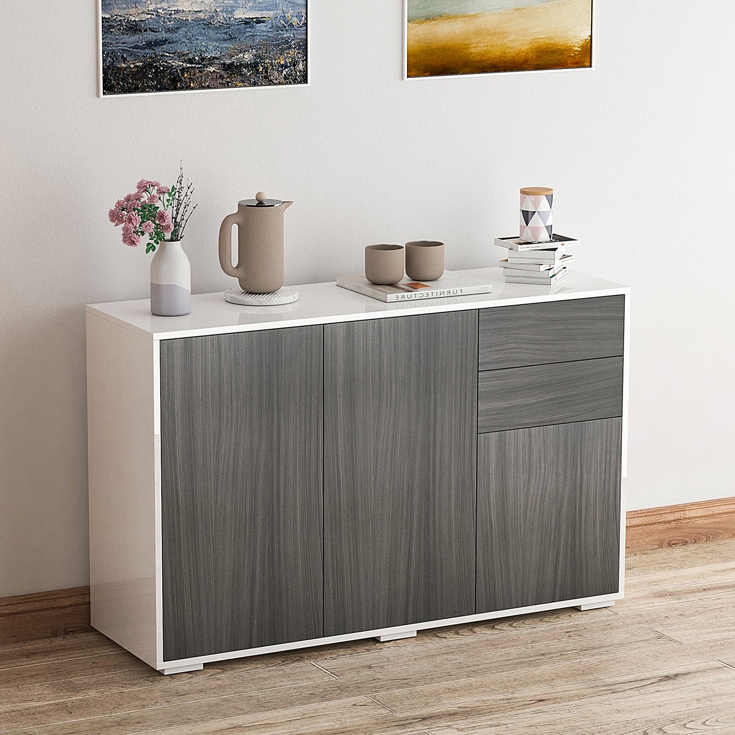 HOMCOM Kitchen Sideboard Storage Cabinet, Modern Coffee Bar with Push-Open Design and 2 Drawers for Living Room, Black