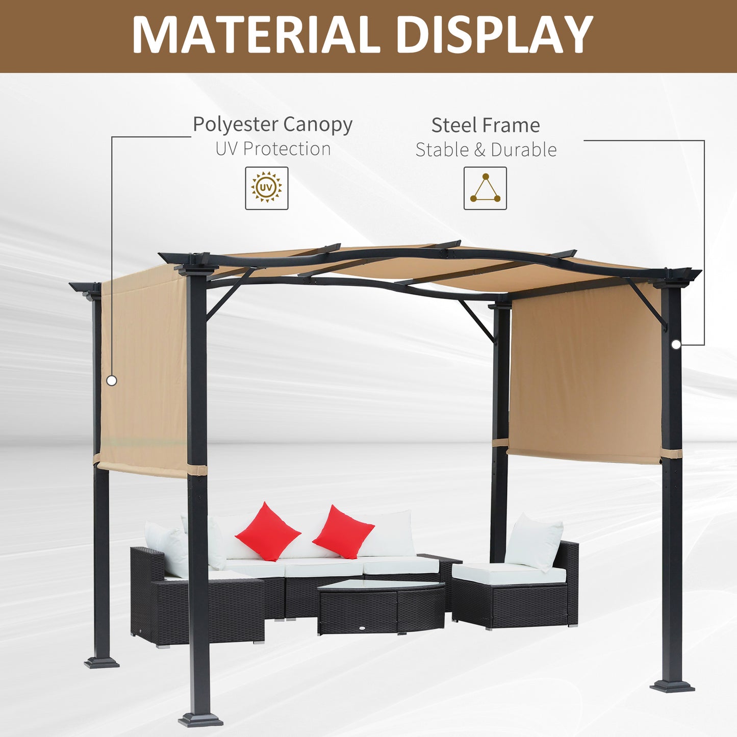 Outsunny 10' x 8' Outdoor Pergola Garden Gazebo with Two Adjustable Side Canopy Overhead Sun Shade Backyard Canopy Cover Khaki