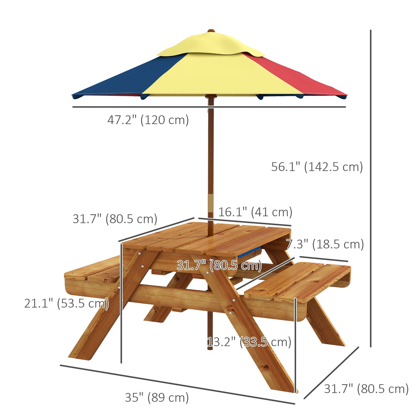 Outsunny Kids Outdoor Table Set Wooden Toddler Picnic Table and Benches for 4 Kids 3-8 Years, Easy Installation, Natural Wood