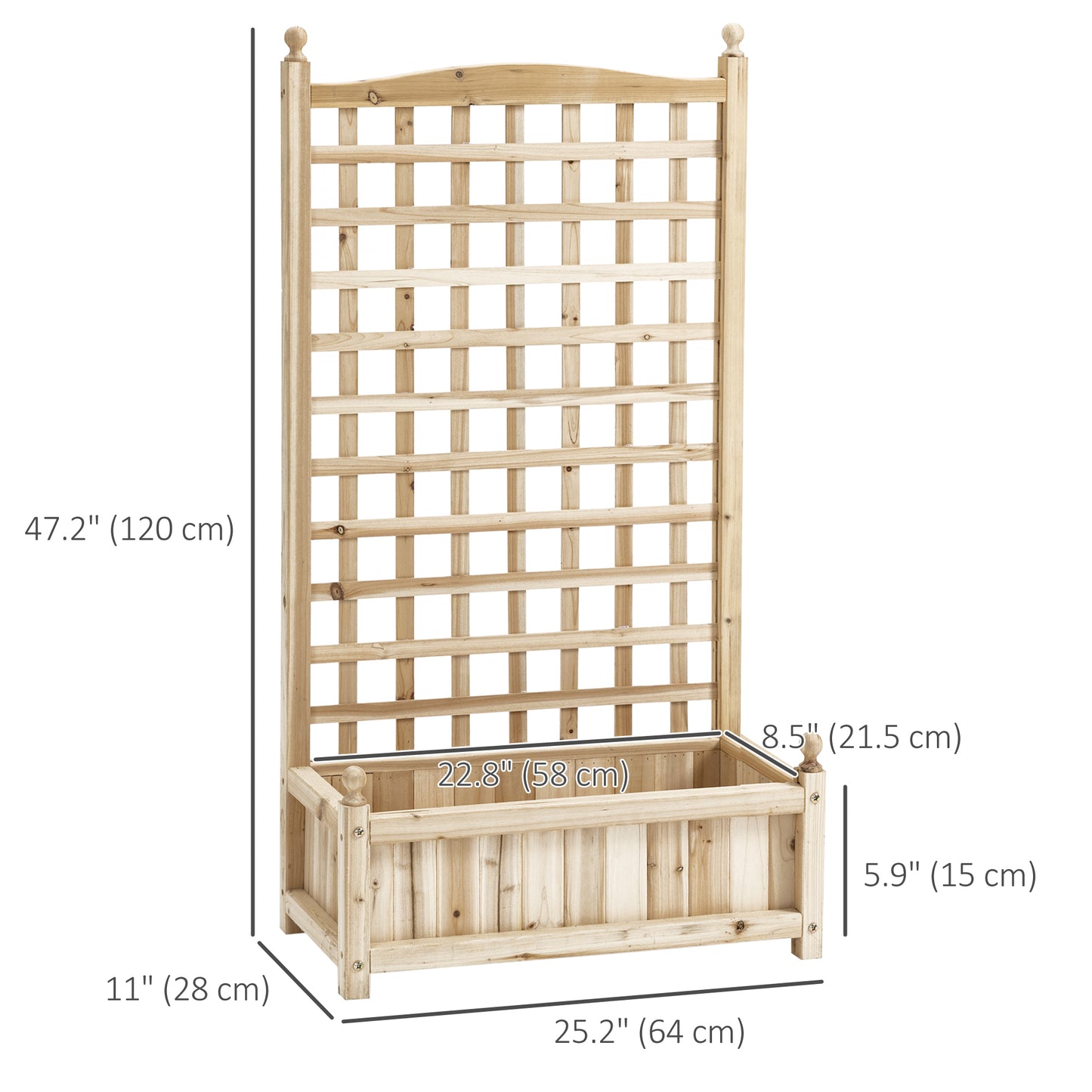 Outsunny Raised Garden Bed with Trellis, Wood Planter Box for Garden, Free Standing Flower Bed, 25.2" x 11" x 47.2" Brown