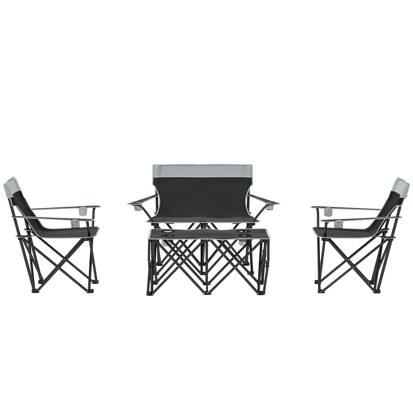 Outsunny 4 Piece Folding Camping Table and Chairs, Outdoor Lawn Chair Set w/ Table, Cup Holders for Hiking, Picnic, Grey