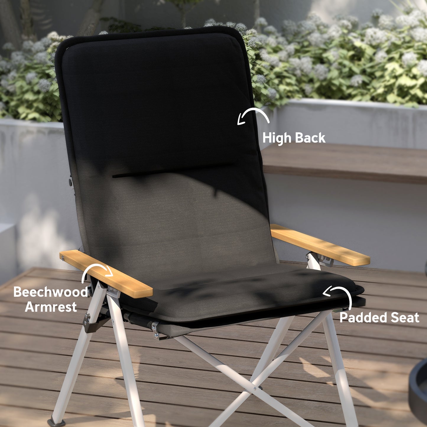 Outsunny Camping Chairs 2 Pack, Portable Folding Camp Chair with Padded Seat and Bag, Outdoor High Back Recliner, Black