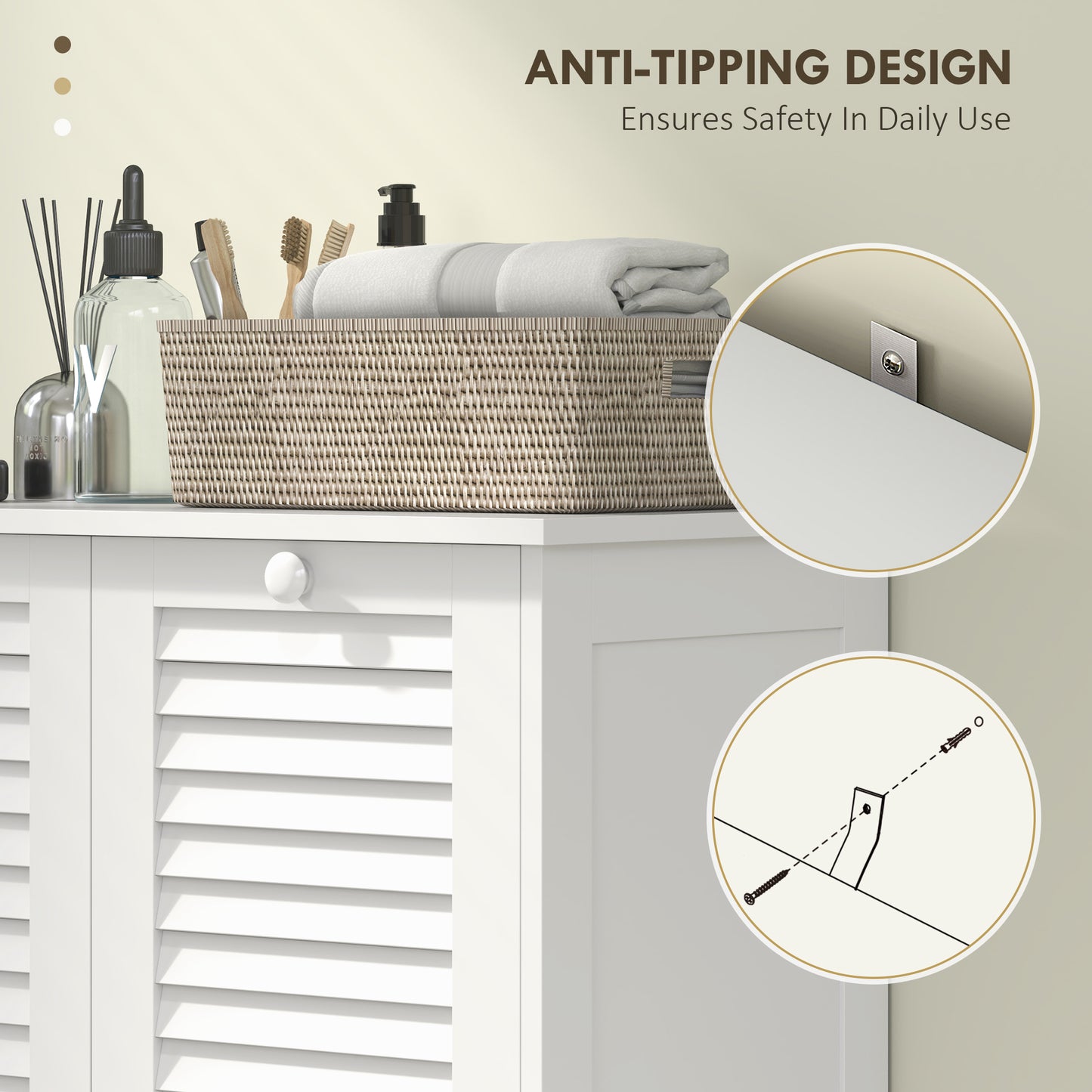 HOMCOM Tilt Out Laundry Cabinet, Laundry Basket Cabinet with 2 Baskets and 2 Louvered Doors, White