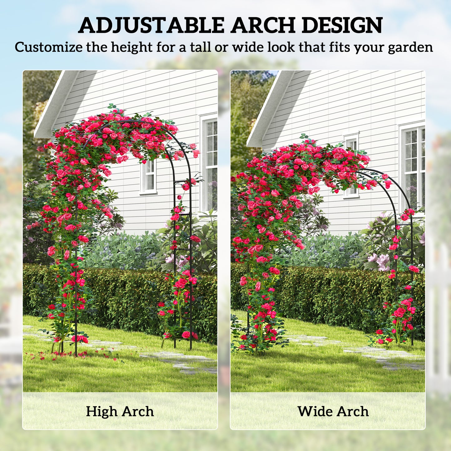 Outsunny 8FT Metal Garden Arch Trellis for Climbing Plants, Ceremony, Wedding Decoration, Black