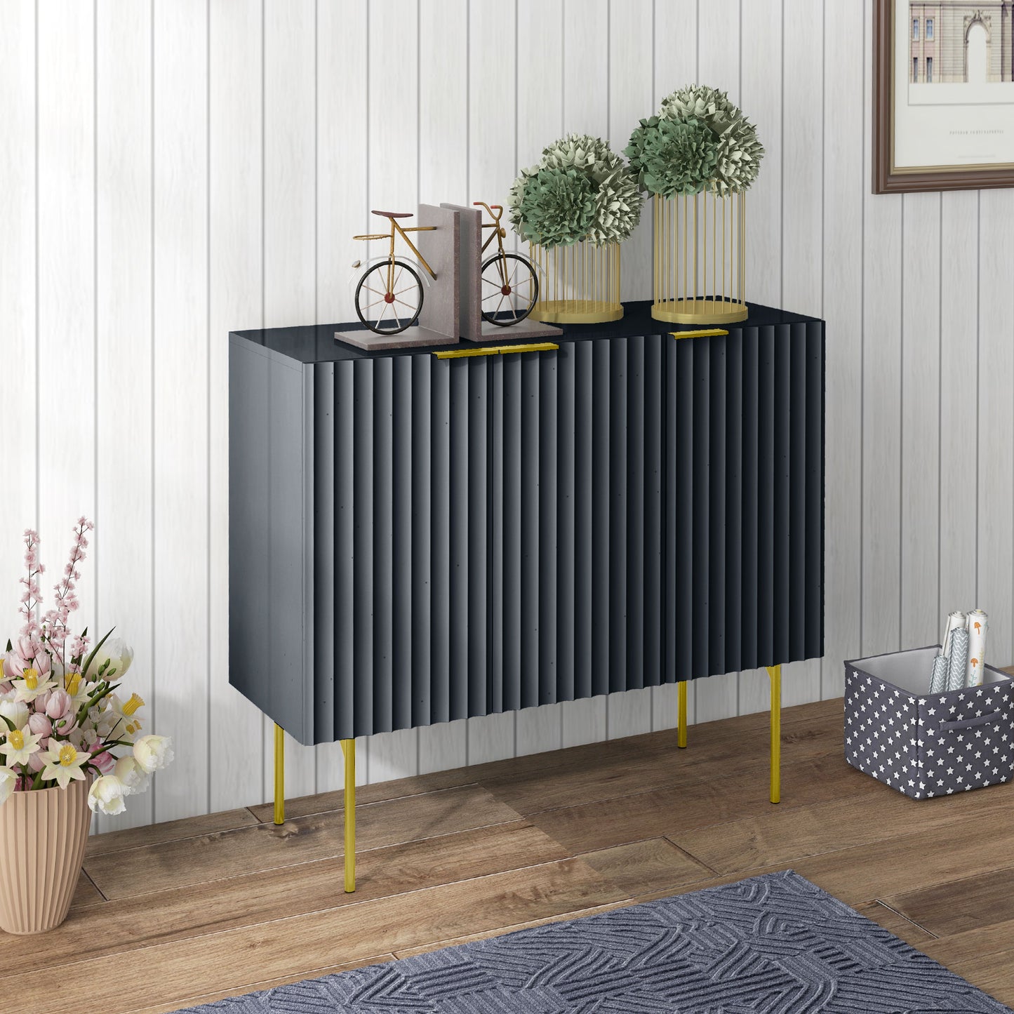 HOMCOM Modern Storage Cabinet Sideboard Buffet Cabinet with Gold Legs for Living Room Dining Room Hallway Grey