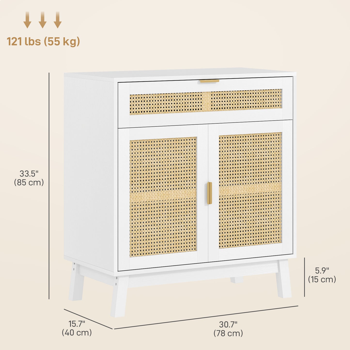 HOMCOM Boho Sideboard Storage Cabinet with Rattan Doors, Black